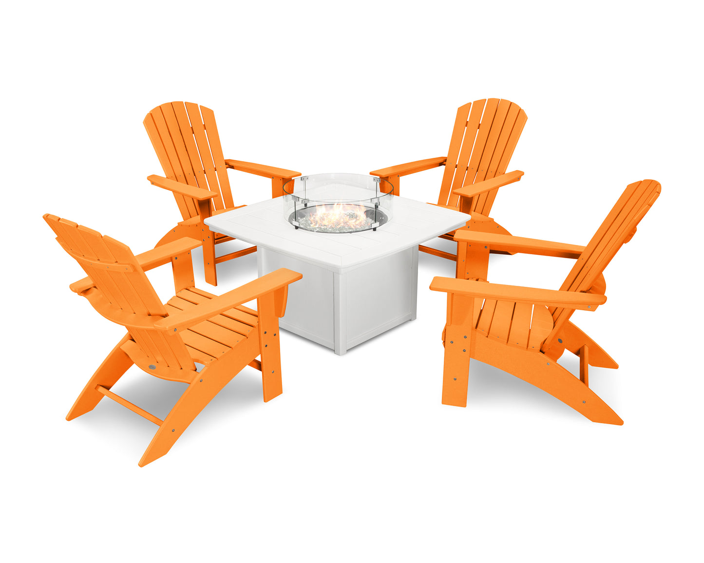 Nautical Curveback Adirondack 5-Piece Conversation Set with Fire Pit Table