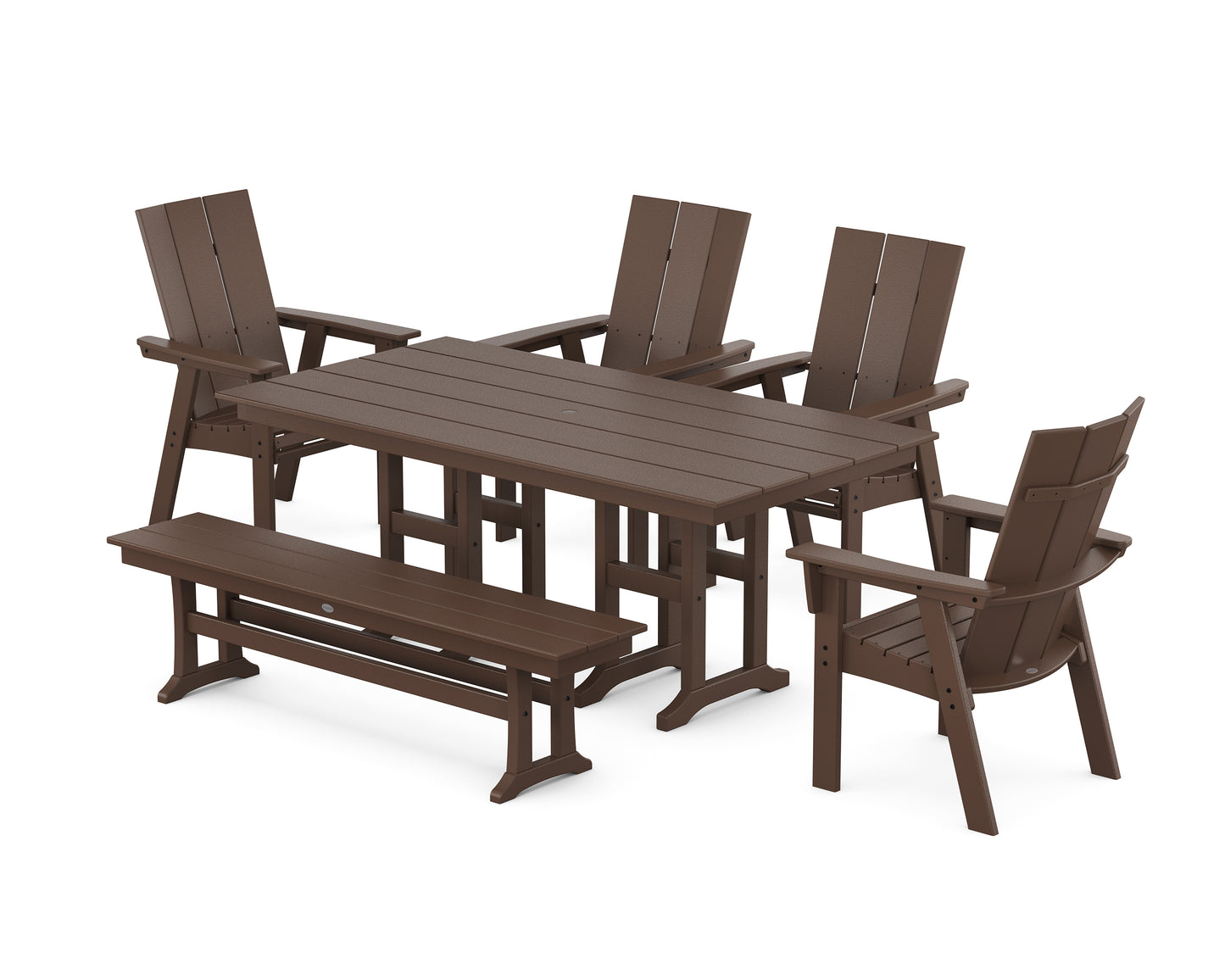 Modern Curveback Adirondack 6-Piece Farmhouse Dining Set with Bench