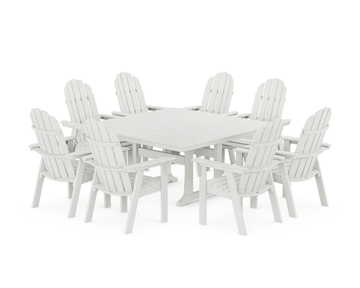 Vineyard Curveback Adirondack 9-Piece Square Farmhouse Dining Set with Trestle Legs