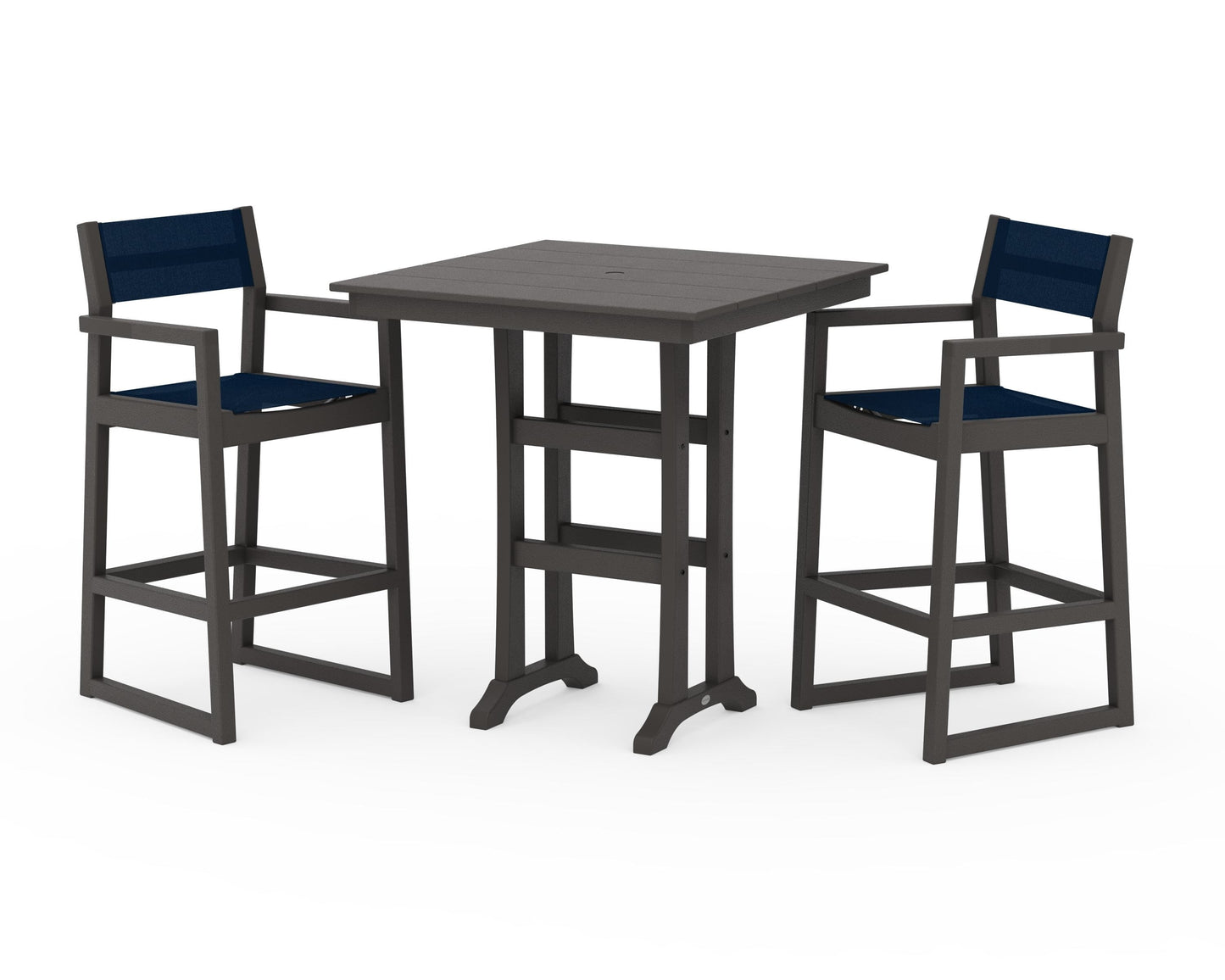 EDGE Sling Arm Chair 3-Piece Farmhouse Bar Set with Trestle Legs