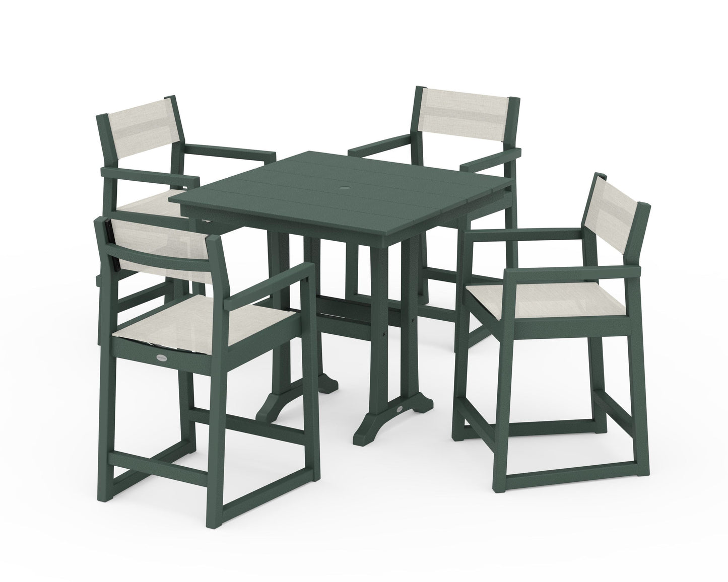 EDGE Sling Arm Chair 5-Piece Farmhouse Counter Set with Trestle Legs