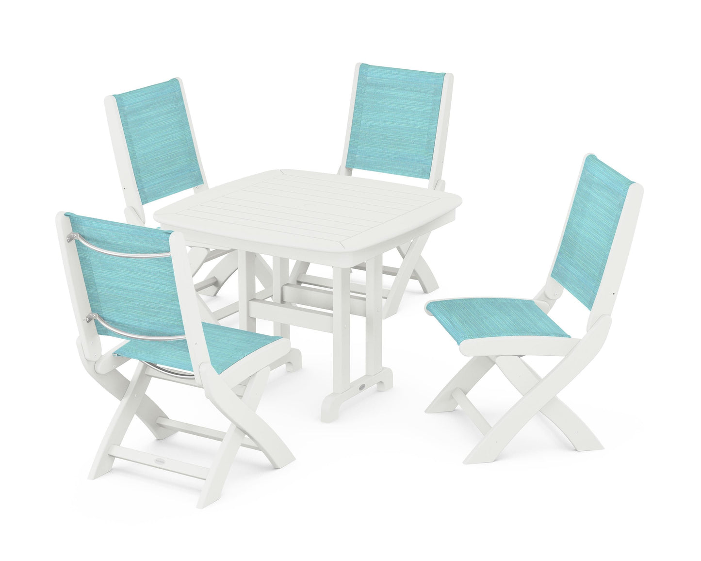 Coastal Folding Side Chair 5-Piece Dining Set