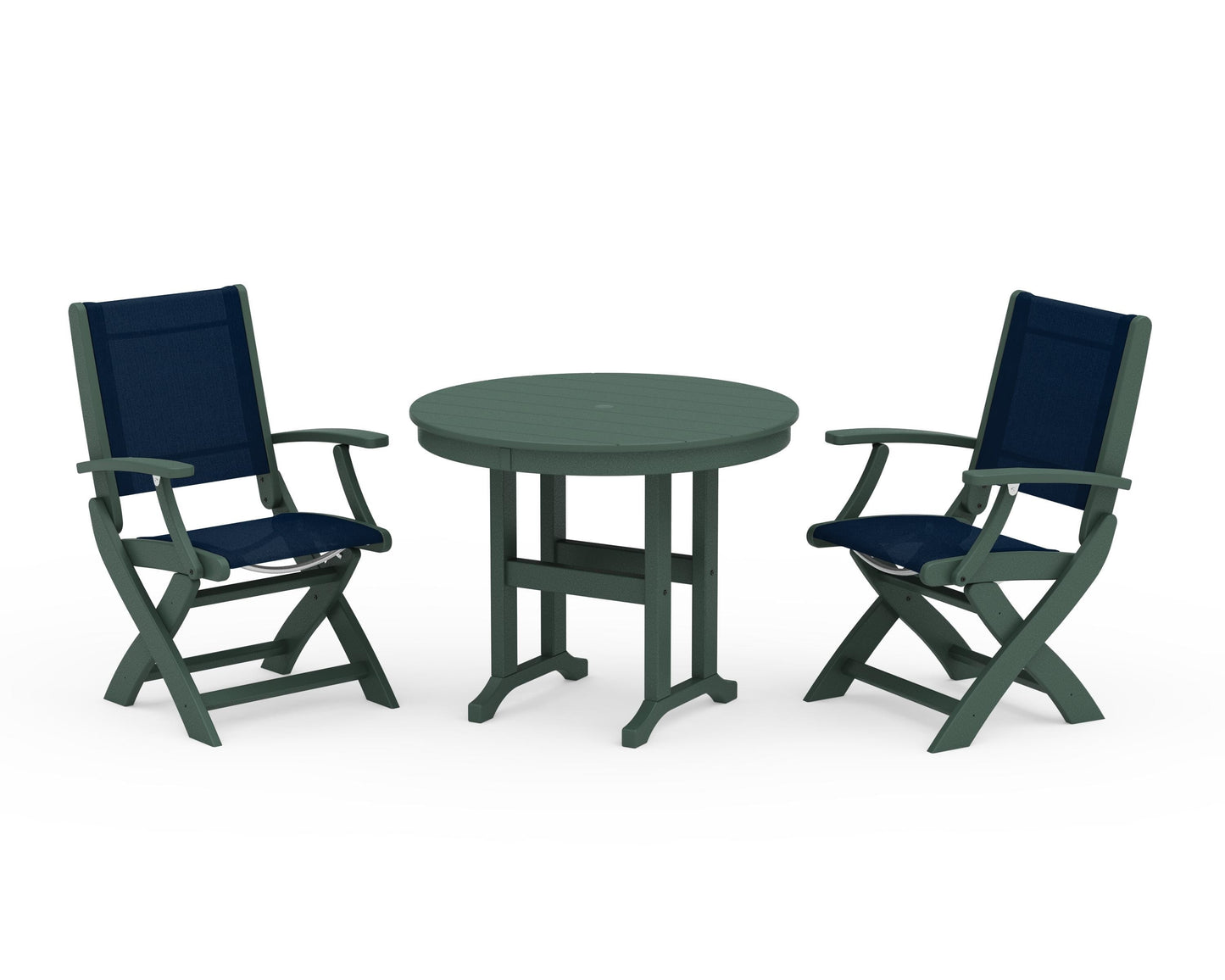 Coastal Folding Chair 3-Piece Round Dining Set
