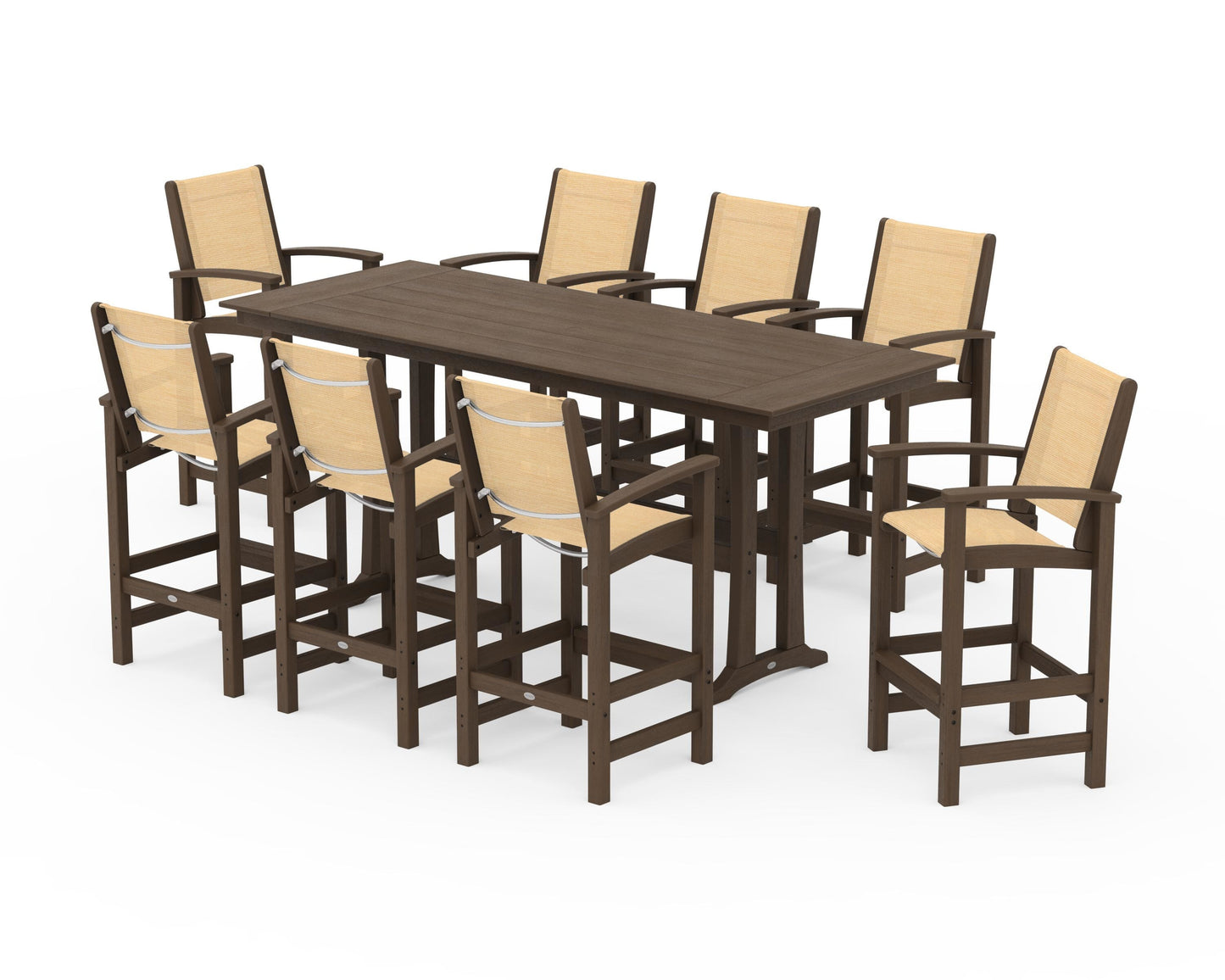 Coastal 9-Piece Farmhouse Bar Set with Trestle Legs