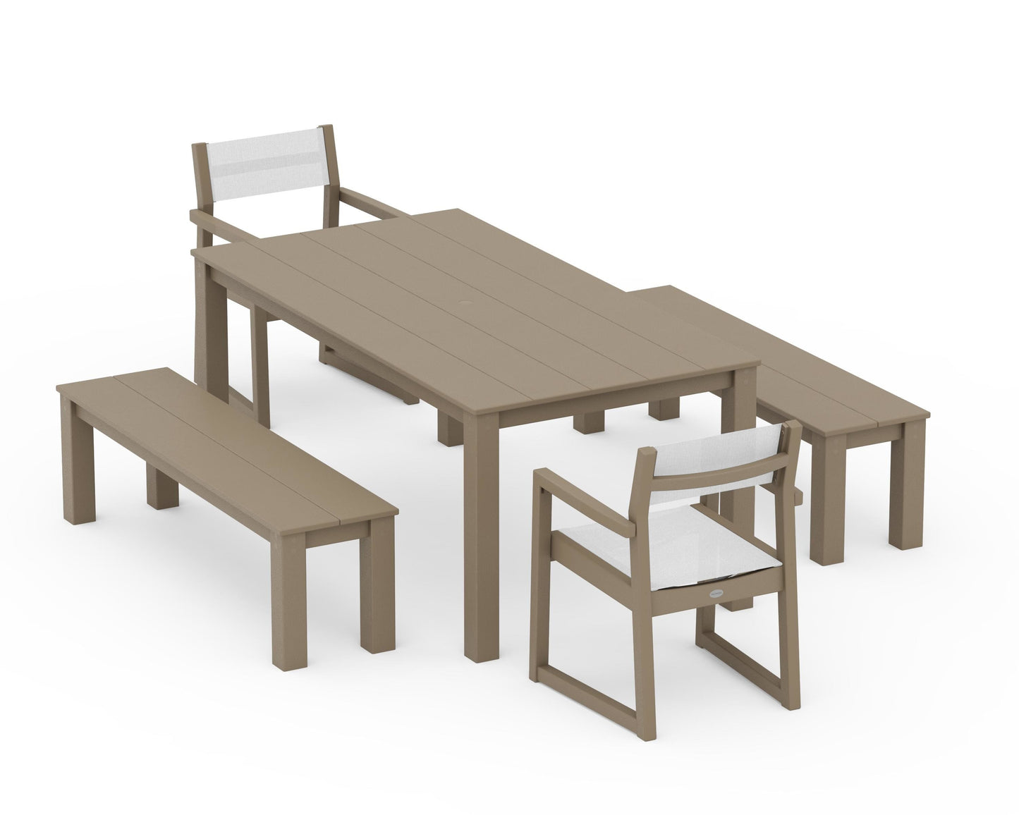 EDGE Sling Arm Chair 5-Piece Parsons Dining Set with Benches