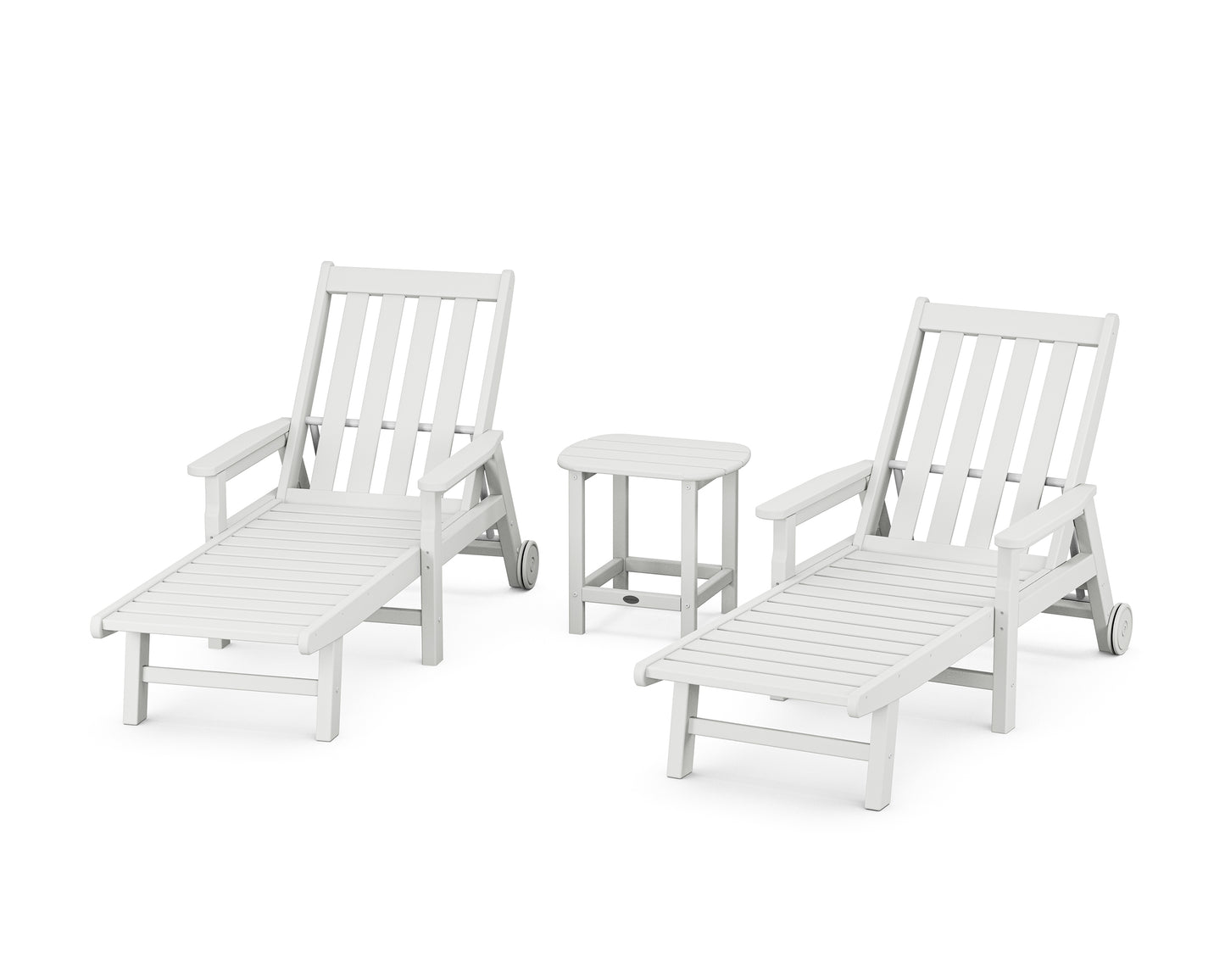 Vineyard 3-Piece Chaise with Arms and Wheels Set