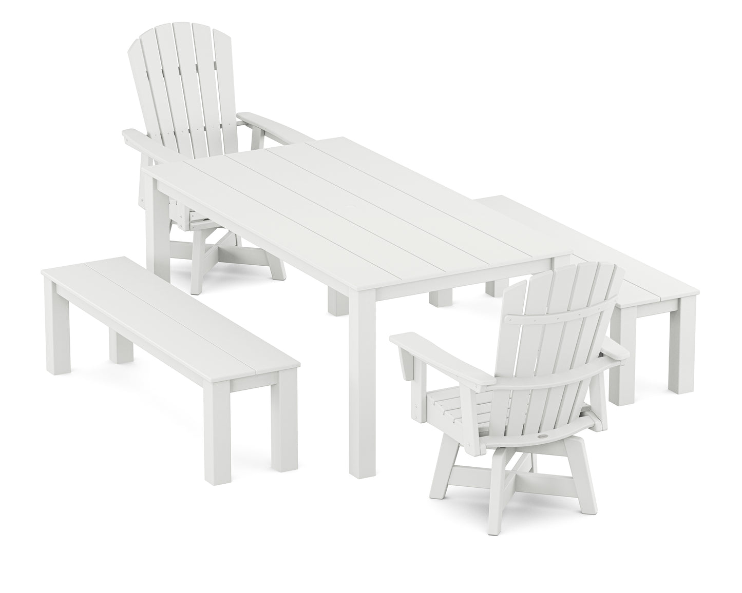 Nautical Curveback Adirondack Swivel 5-Piece Parsons Dining Set with Benches