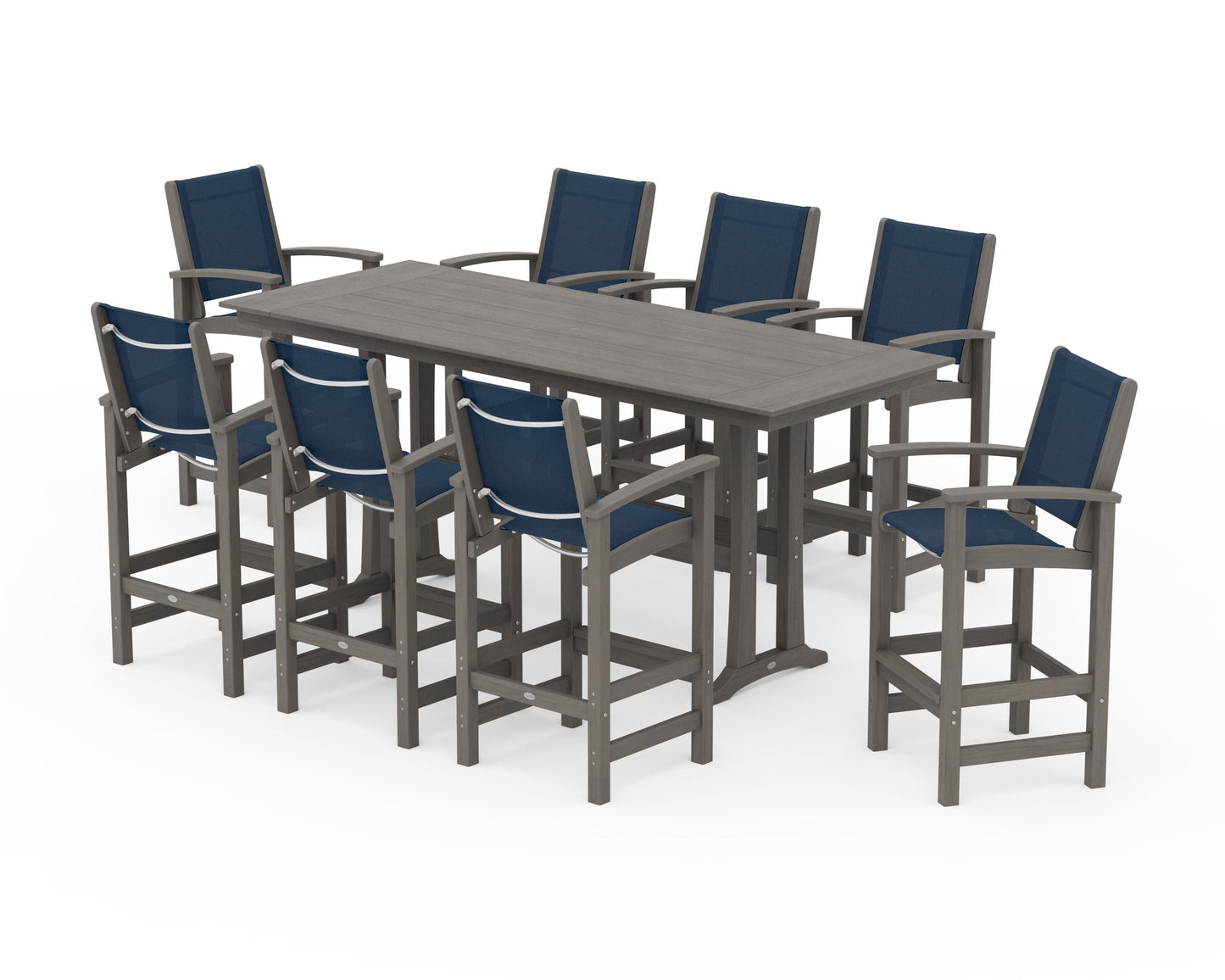 Coastal 9-Piece Farmhouse Bar Set with Trestle Legs