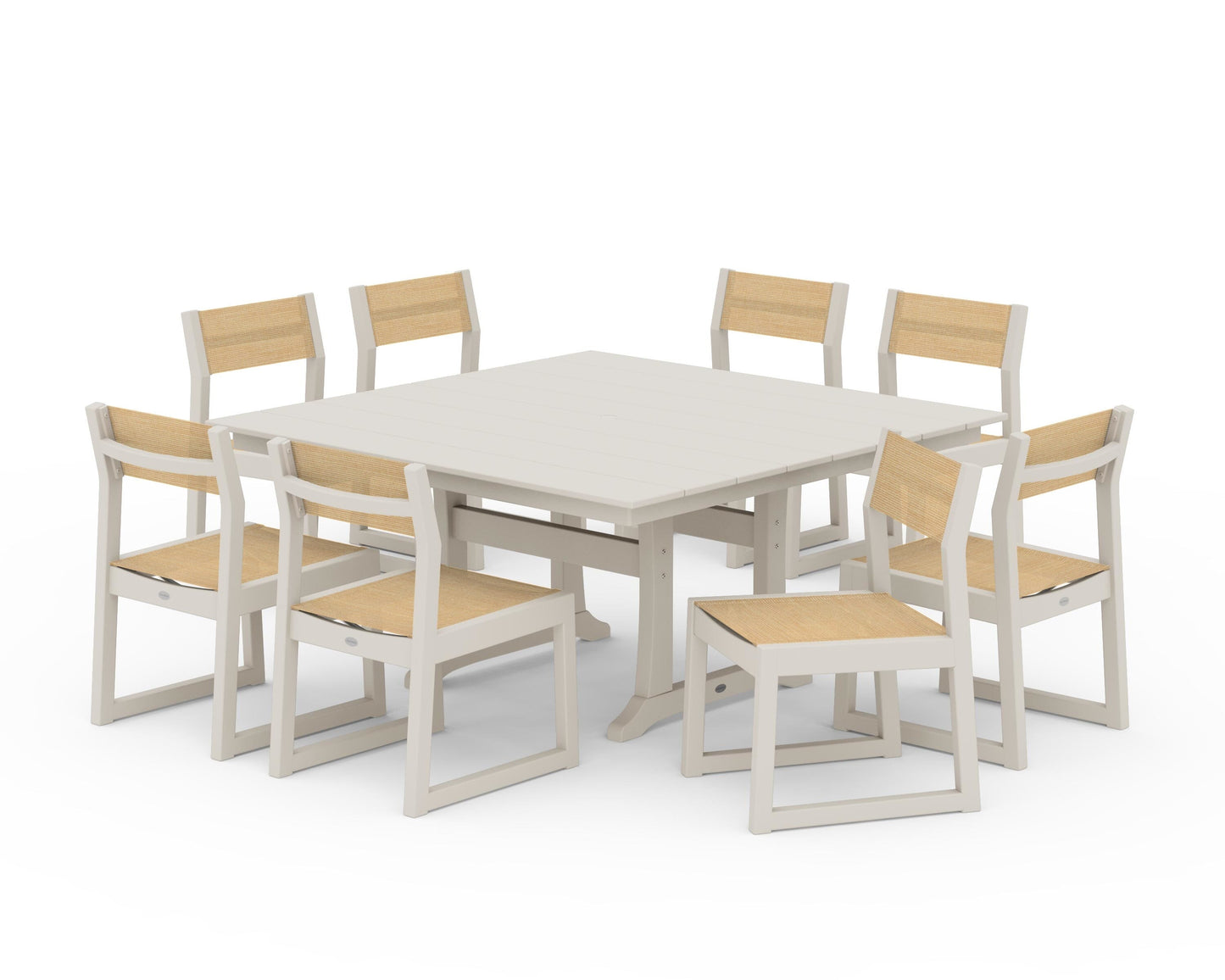 EDGE Sling Side Chair 9-Piece Farmhouse Trestle Dining Set