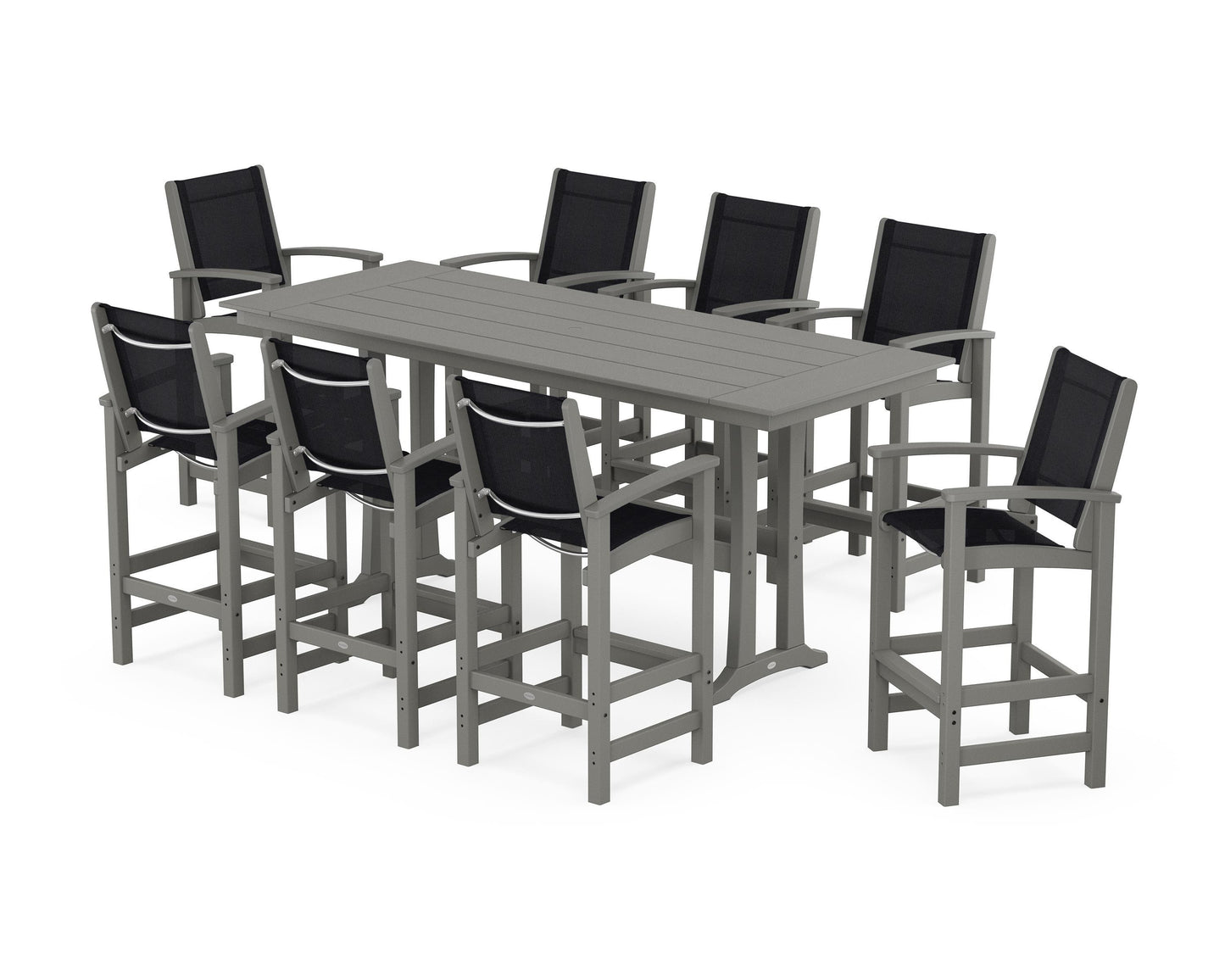 Coastal 9-Piece Farmhouse Bar Set with Trestle Legs