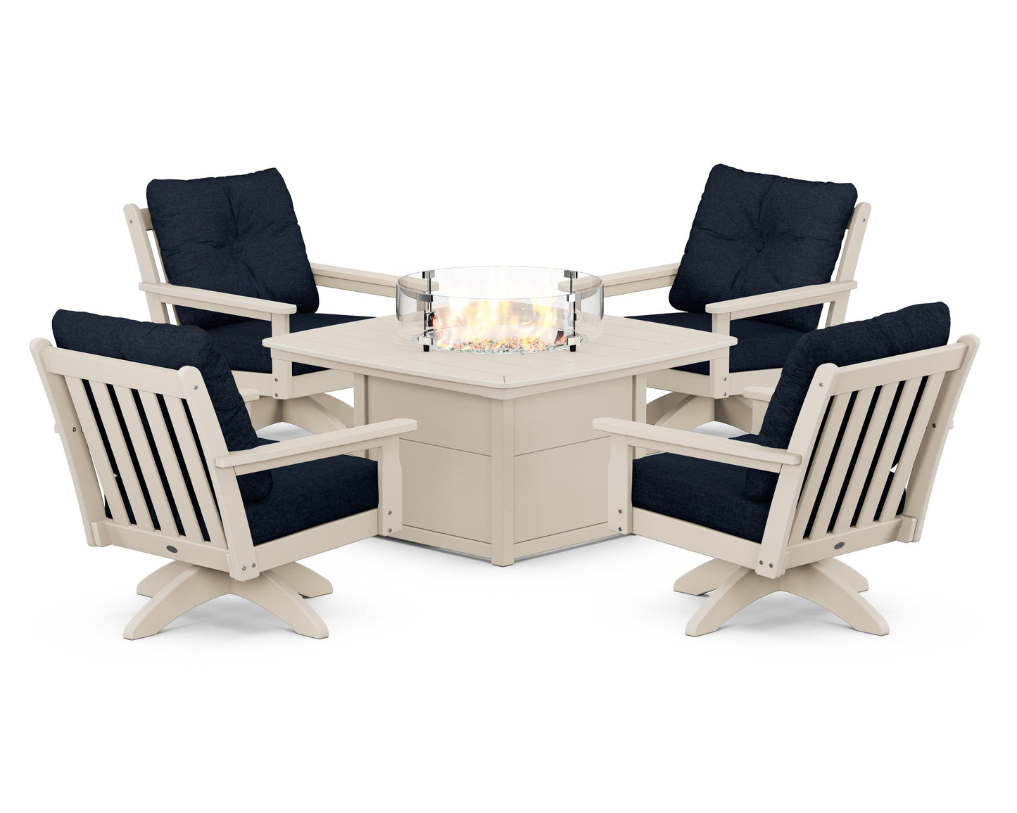Vineyard 5-Piece Deep Seating Swivel Conversation Set with Fire Pit Table