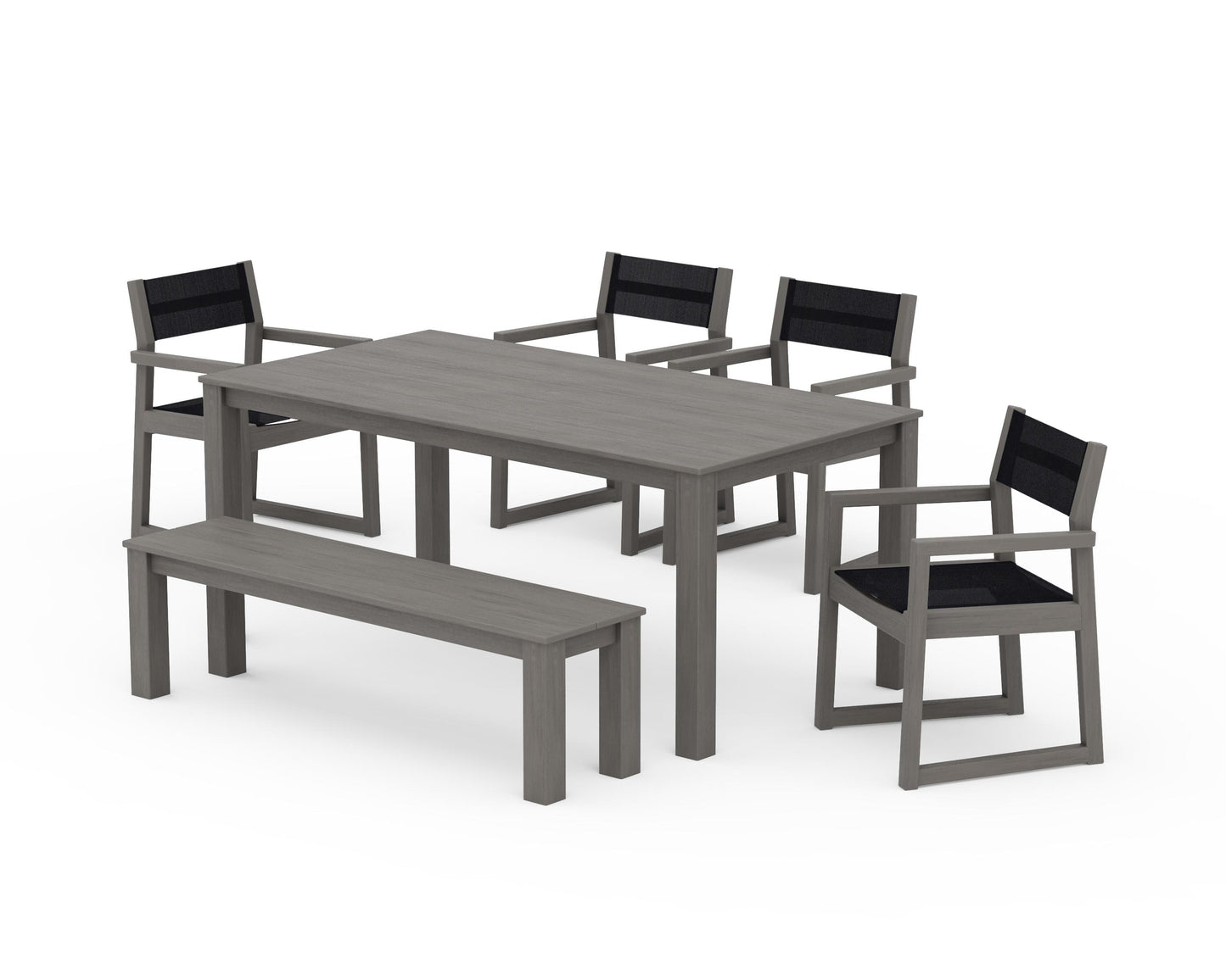 EDGE Sling Arm Chair 6-Piece Parsons Dining Set with Bench