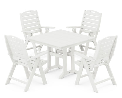 Nautical Folding Highback Chair 5-Piece Farmhouse Trestle Dining Set