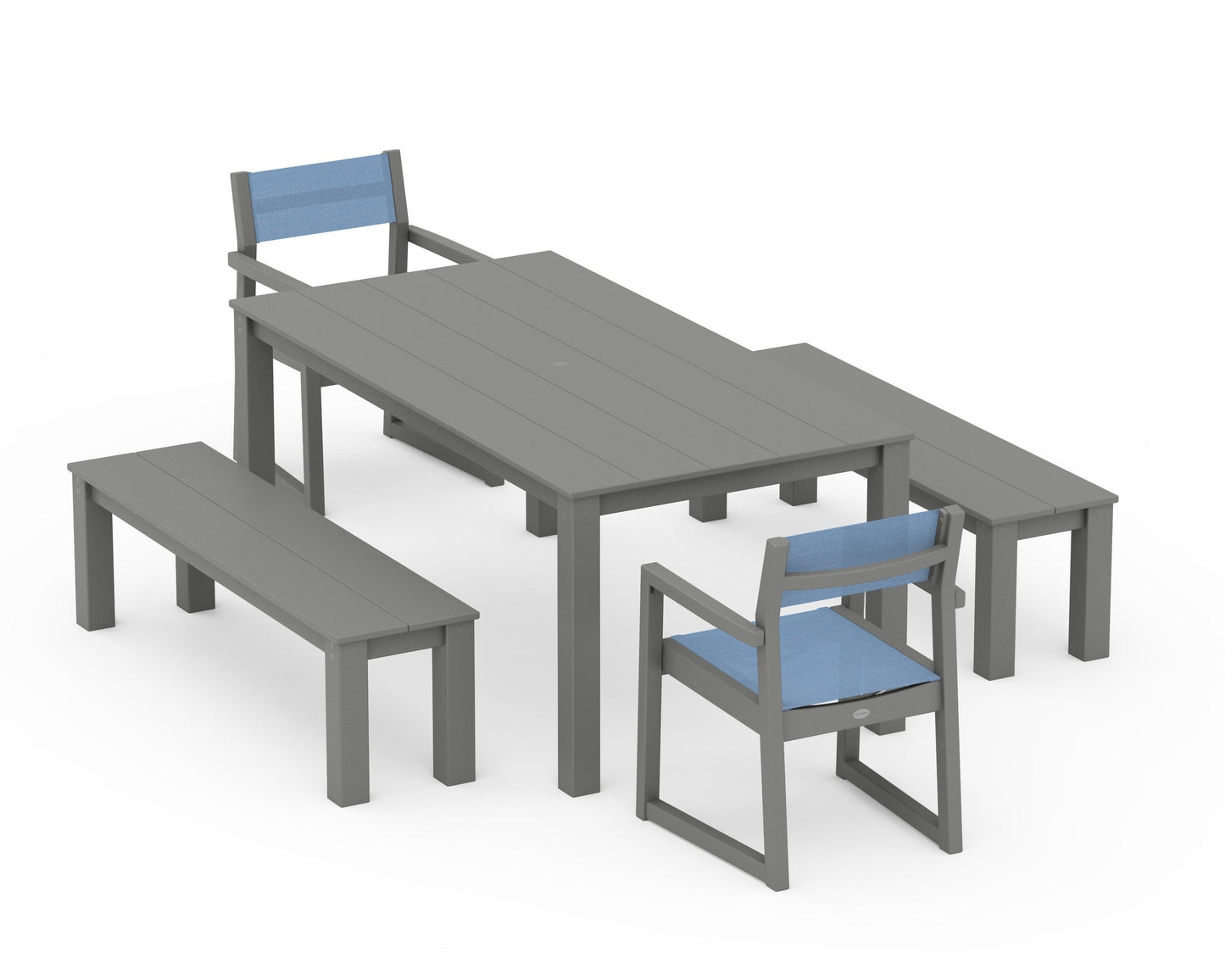 EDGE Sling Arm Chair 5-Piece Parsons Dining Set with Benches