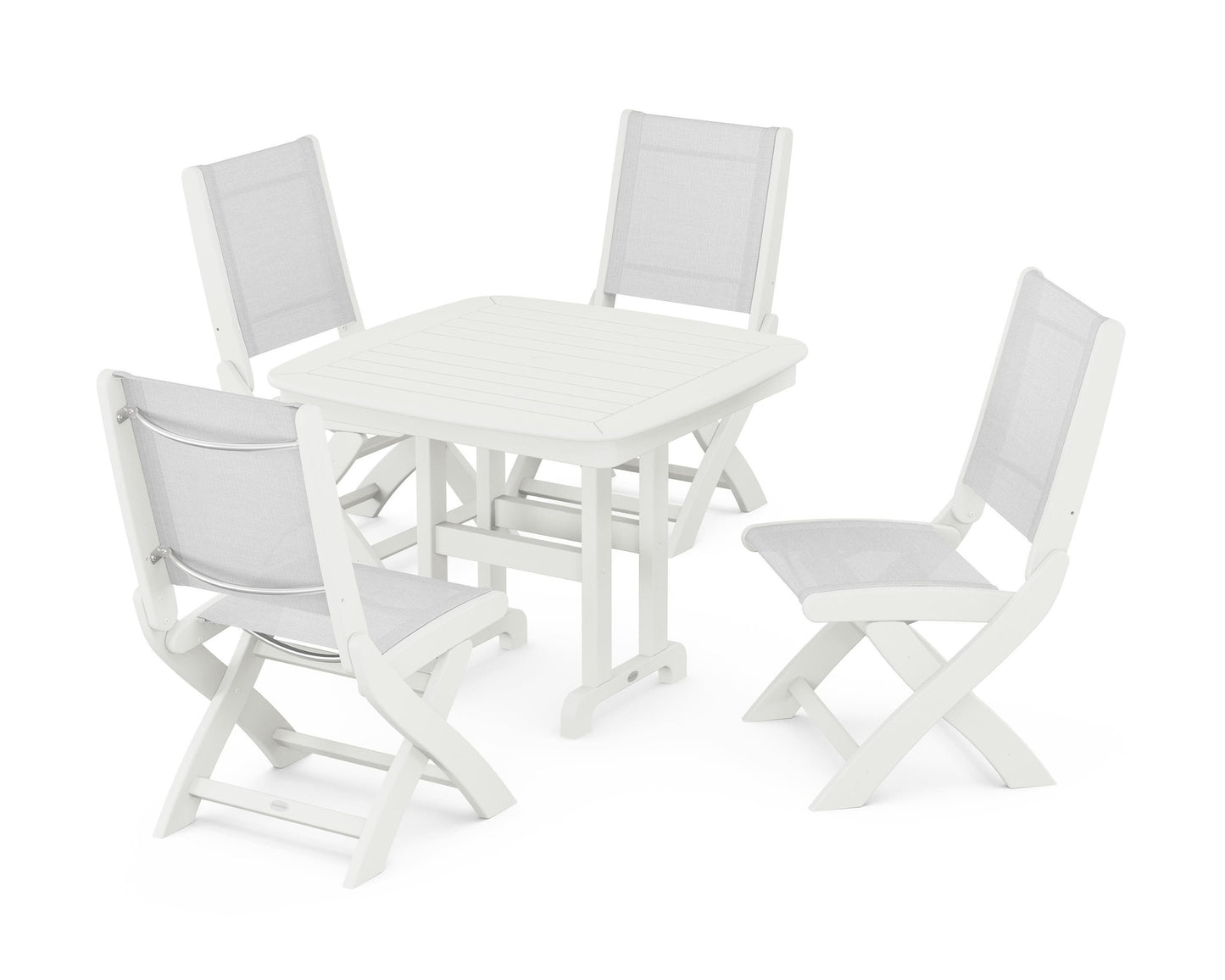 Coastal Folding Side Chair 5-Piece Dining Set