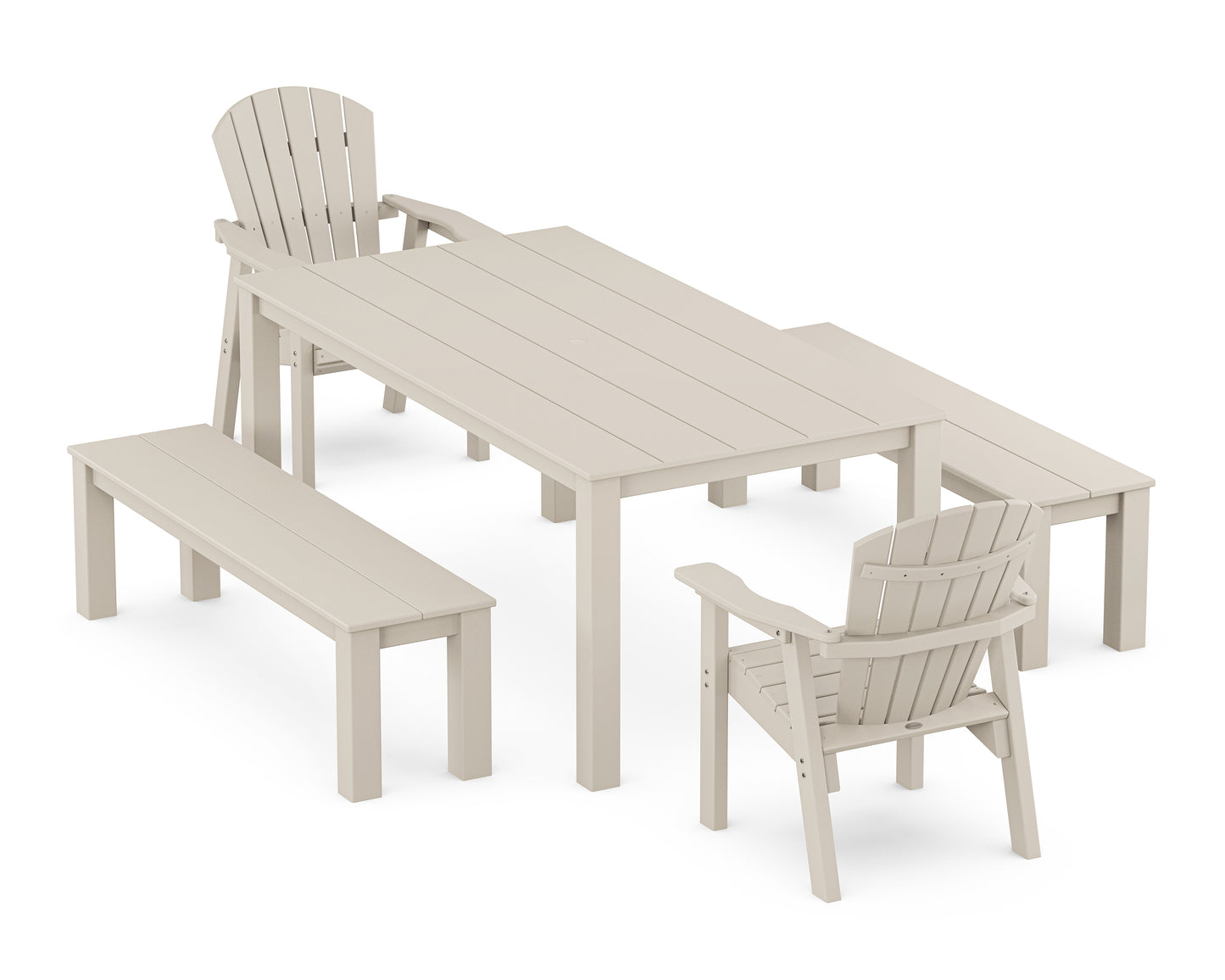 Seashell 5-Piece Parsons Dining Set with Benches