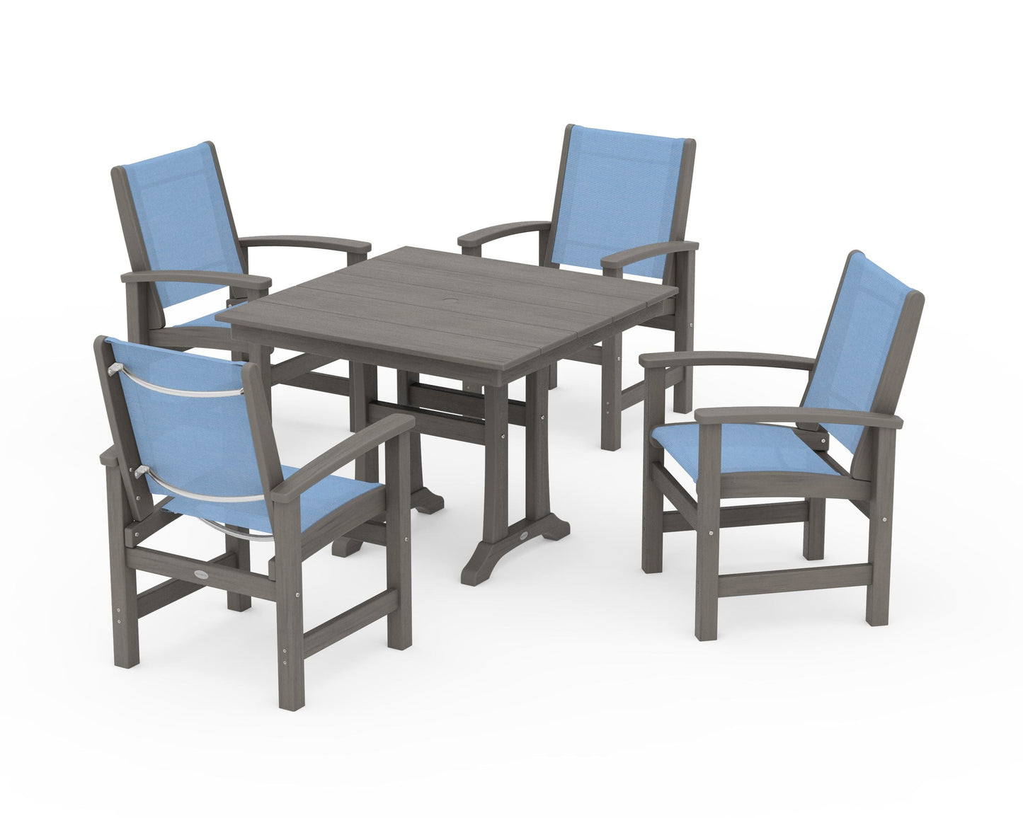 Coastal 5-Piece Farmhouse Dining Set With Trestle Legs