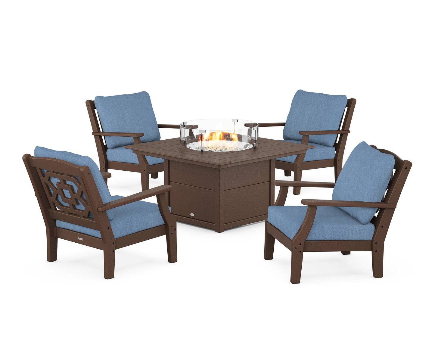 Chinoiserie 5-Piece Deep Seating Set with Fire Pit Table