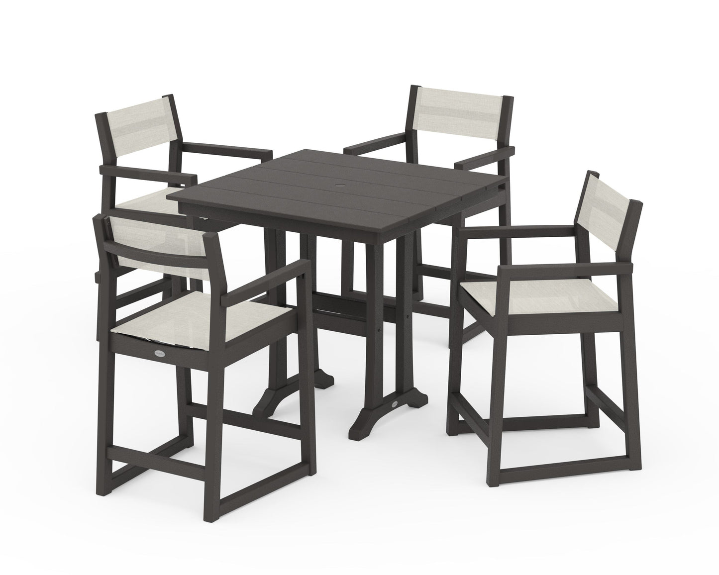 EDGE Sling Arm Chair 5-Piece Farmhouse Counter Set with Trestle Legs