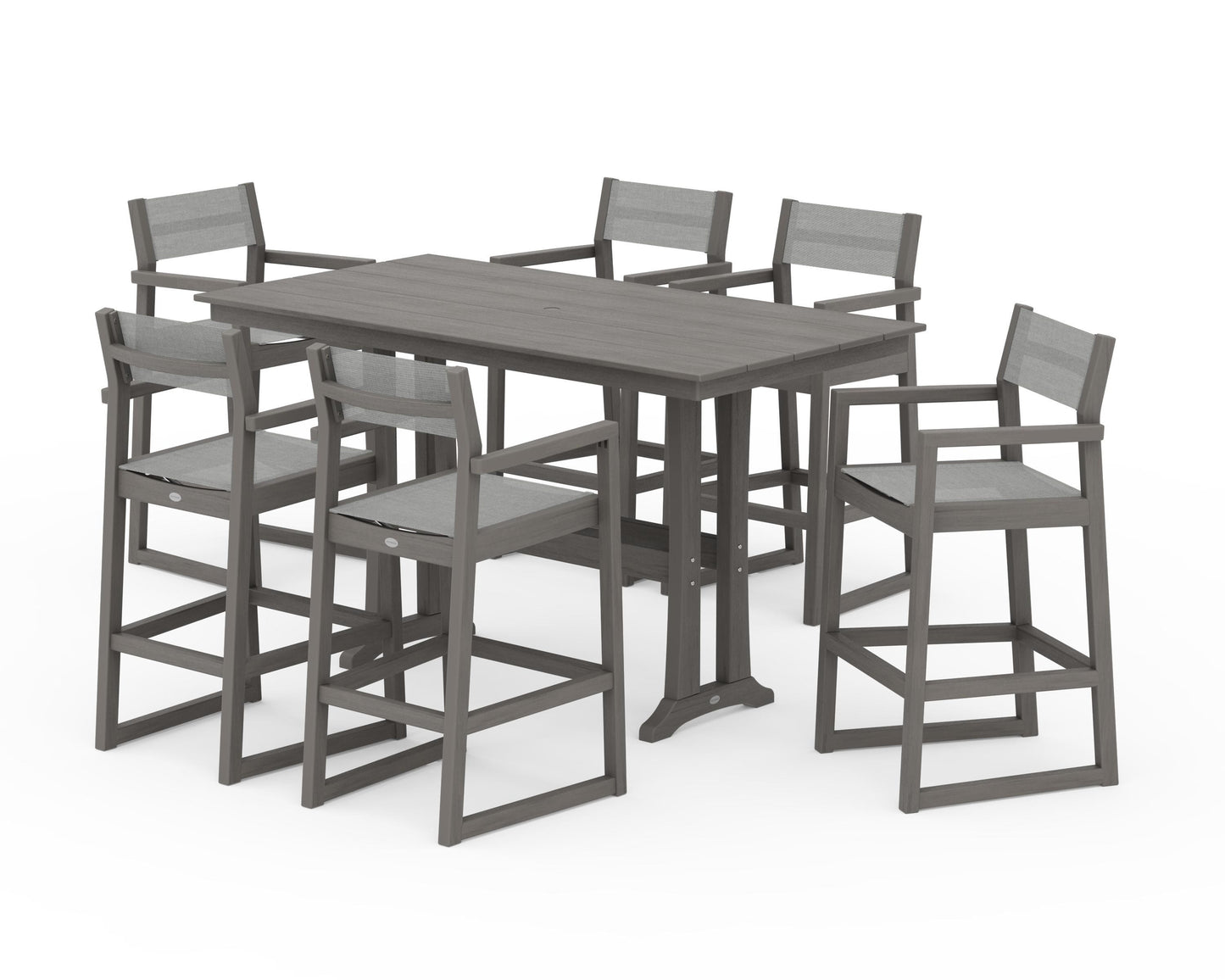 EDGE Sling Arm Chair 7-Piece Farmhouse Bar Set with Trestle Legs