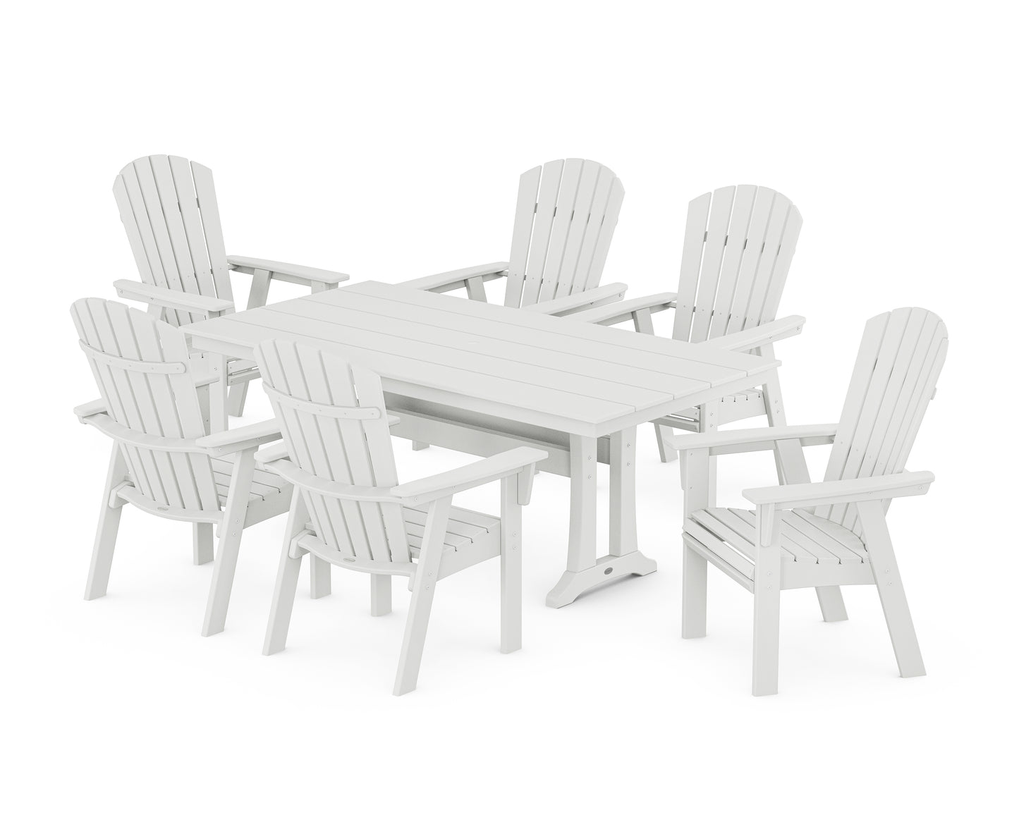 Nautical Curveback Adirondack 7-Piece Farmhouse Dining Set with Trestle Legs