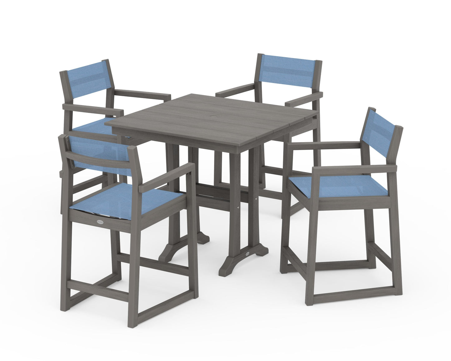 EDGE Sling Arm Chair 5-Piece Farmhouse Counter Set with Trestle Legs