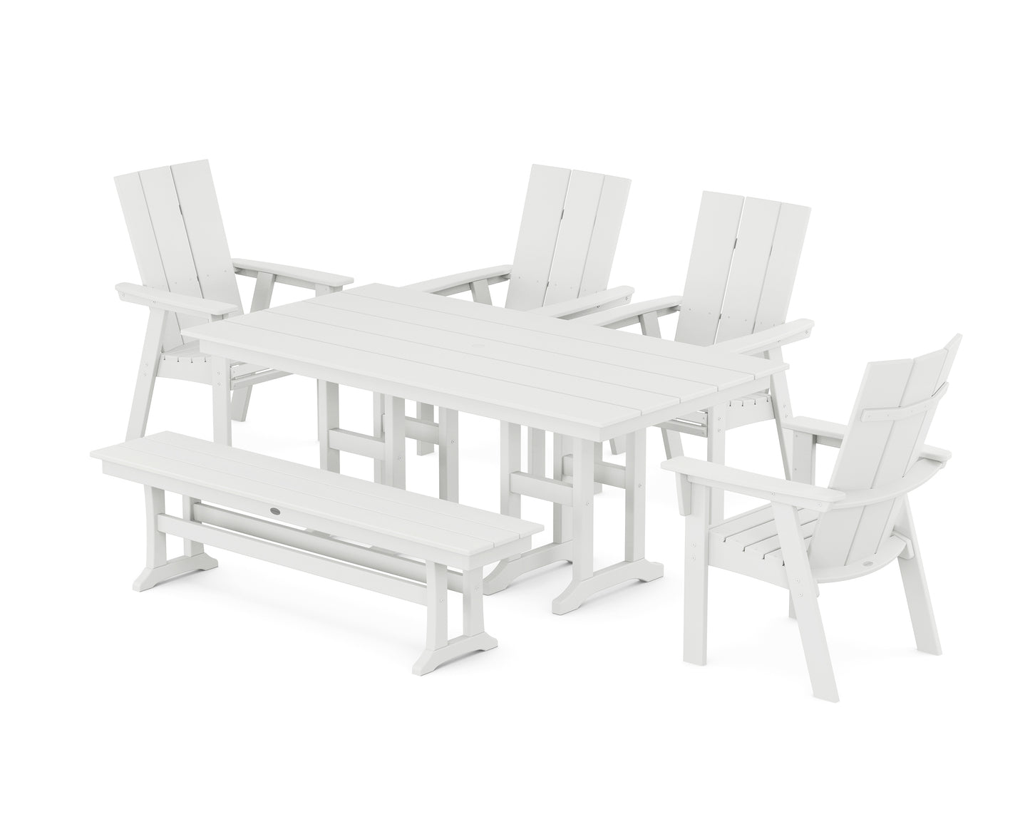 Modern Curveback Adirondack 6-Piece Farmhouse Dining Set with Bench