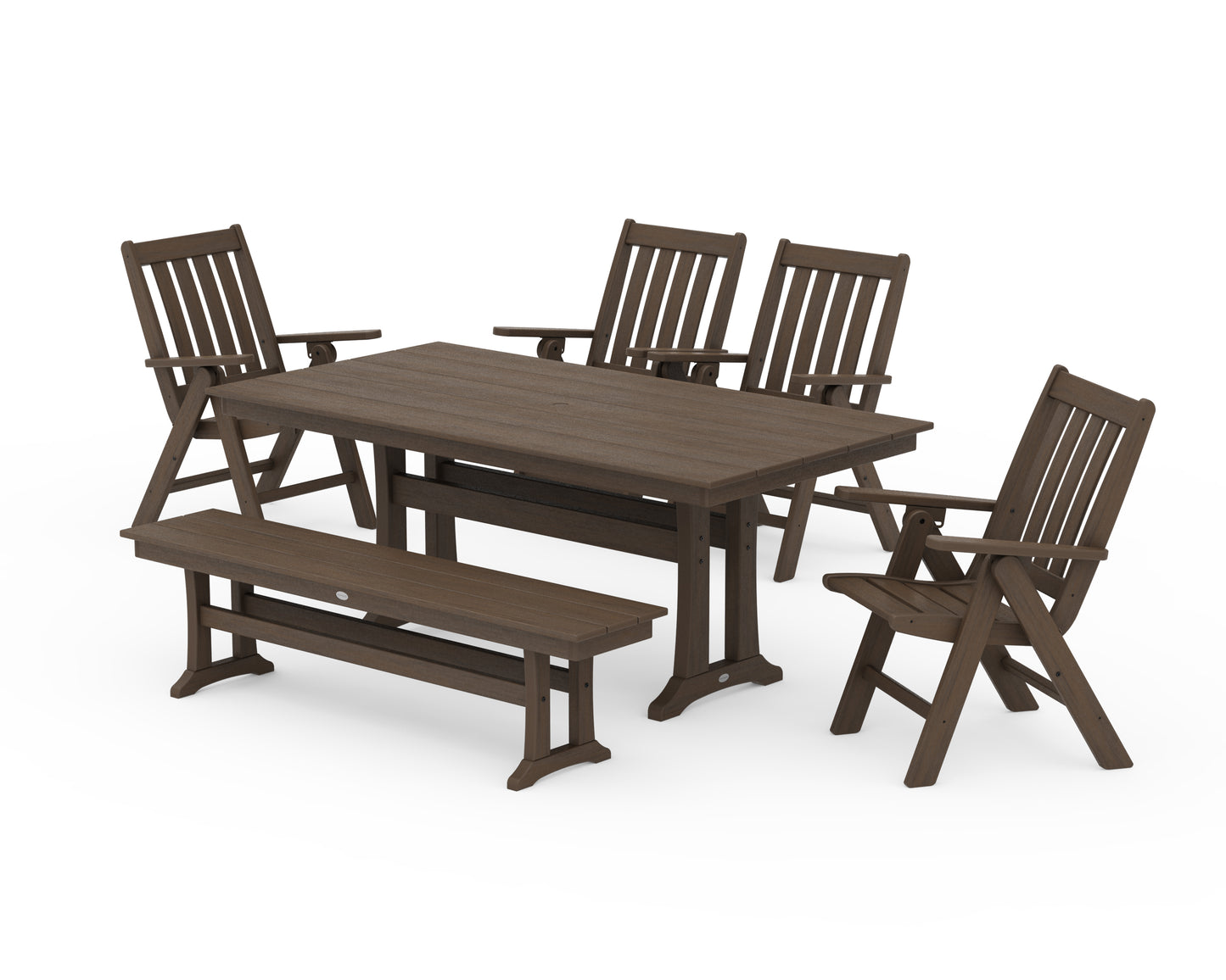 Vineyard 6-Piece Folding Chair Farmhouse Dining Set with Trestle Legs and Bench