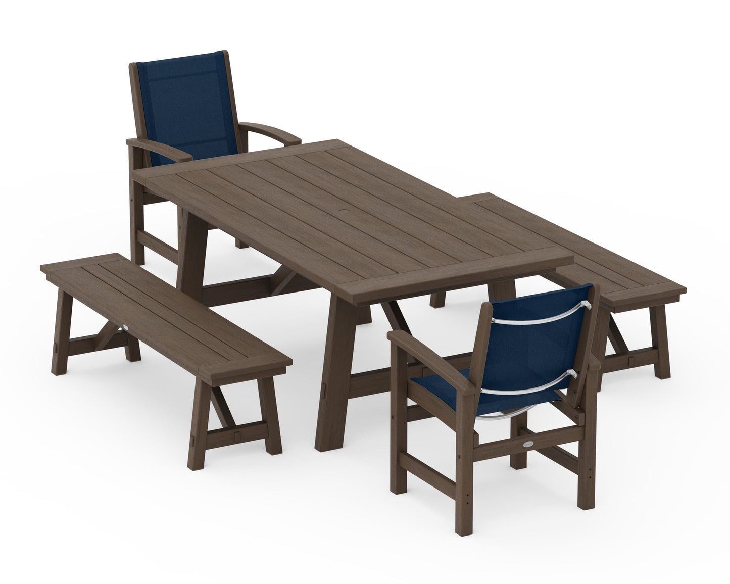 Coastal 5-Piece Rustic Farmhouse Dining Set With Benches