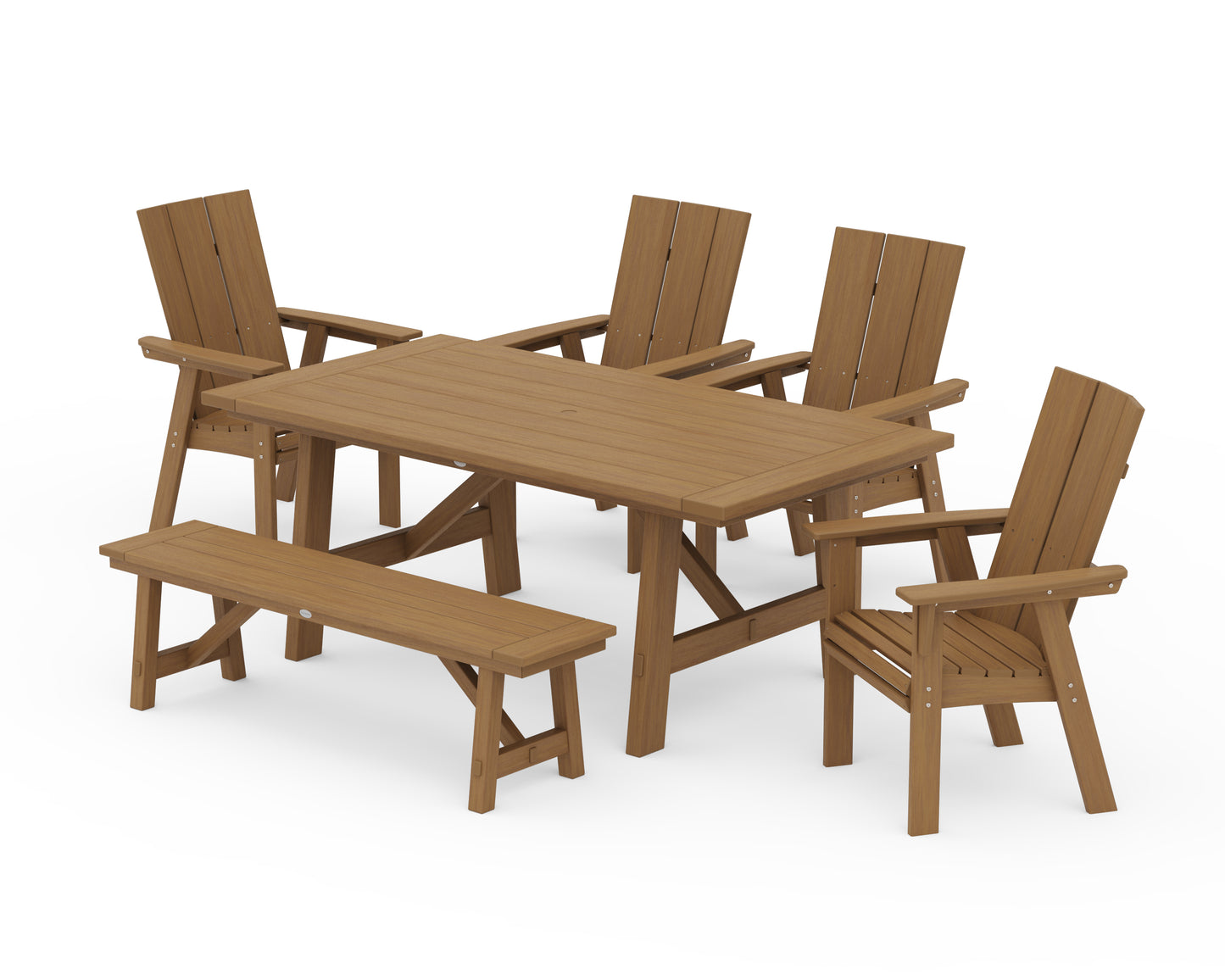 Modern Curveback Adirondack 6-Piece Rustic Farmhouse Dining Set with Bench