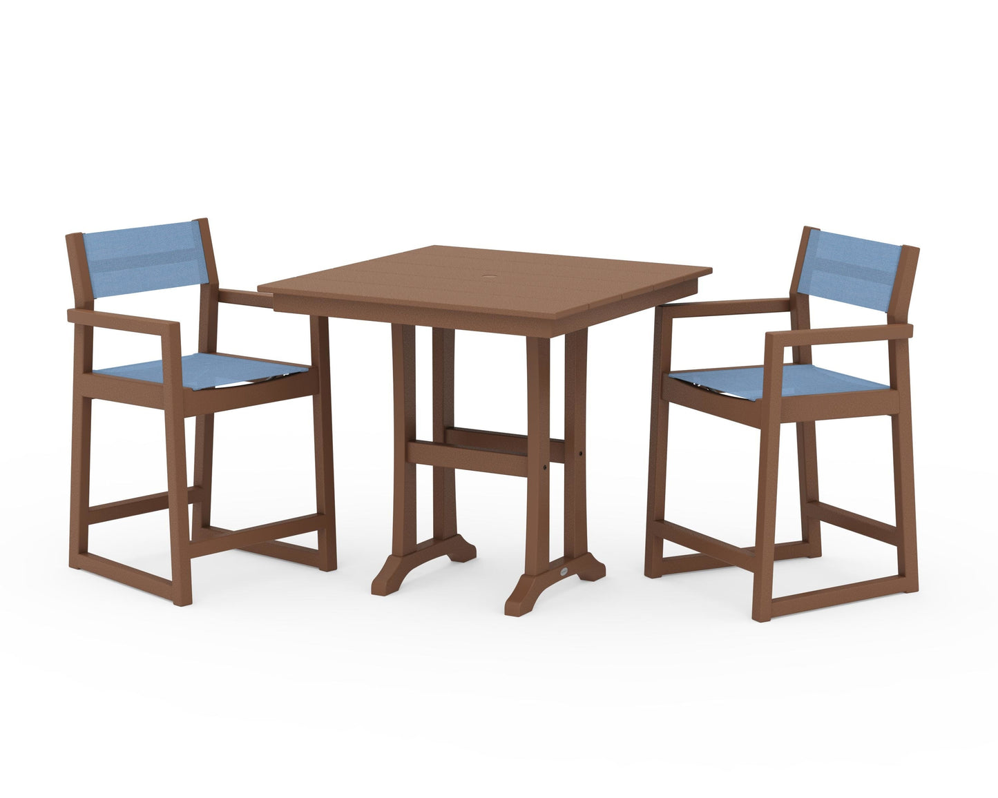 EDGE Sling Arm Chair 3-Piece Farmhouse Counter Set with Trestle Legs