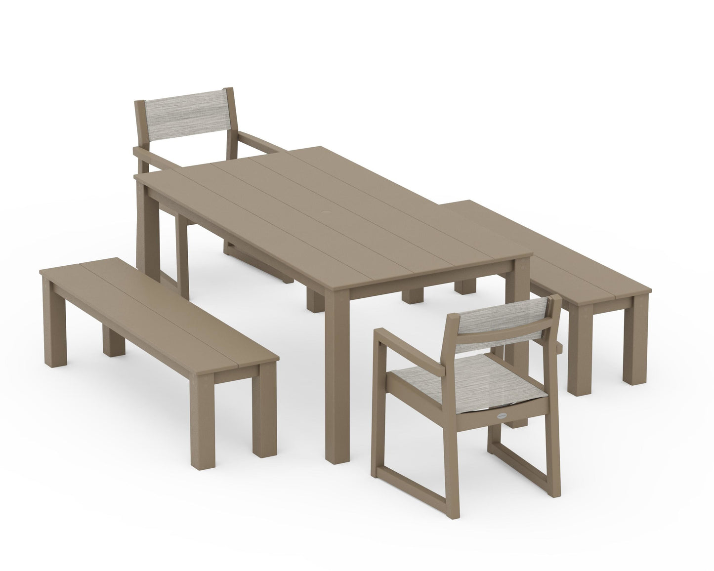 EDGE Sling Arm Chair 5-Piece Parsons Dining Set with Benches