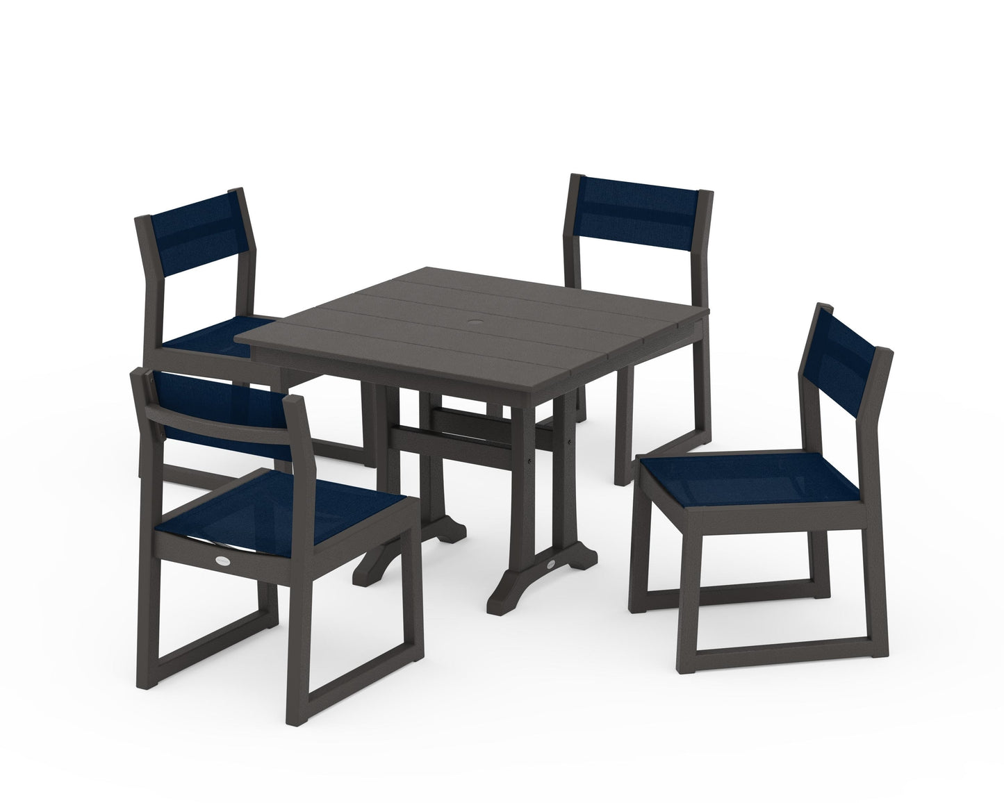EDGE Sling 5-Piece Farmhouse Trestle Side Chair Dining Set