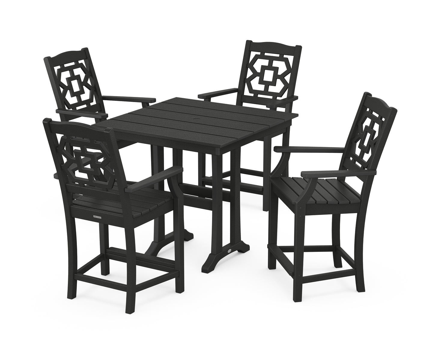 Chinoiserie 5-Piece Farmhouse Counter Set with Trestle Legs