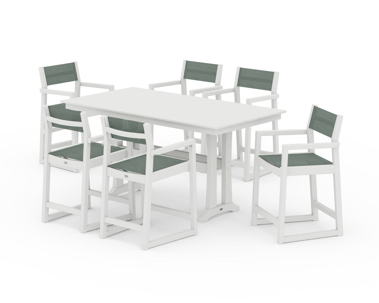 EDGE Sling Arm Chair 7-Piece Farmhouse Counter Set with Trestle Legs