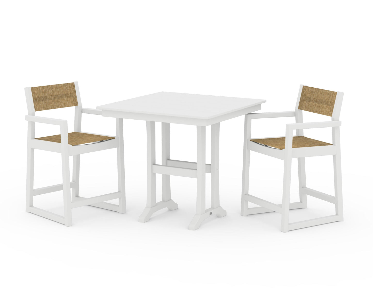 EDGE Sling Arm Chair 3-Piece Farmhouse Counter Set with Trestle Legs