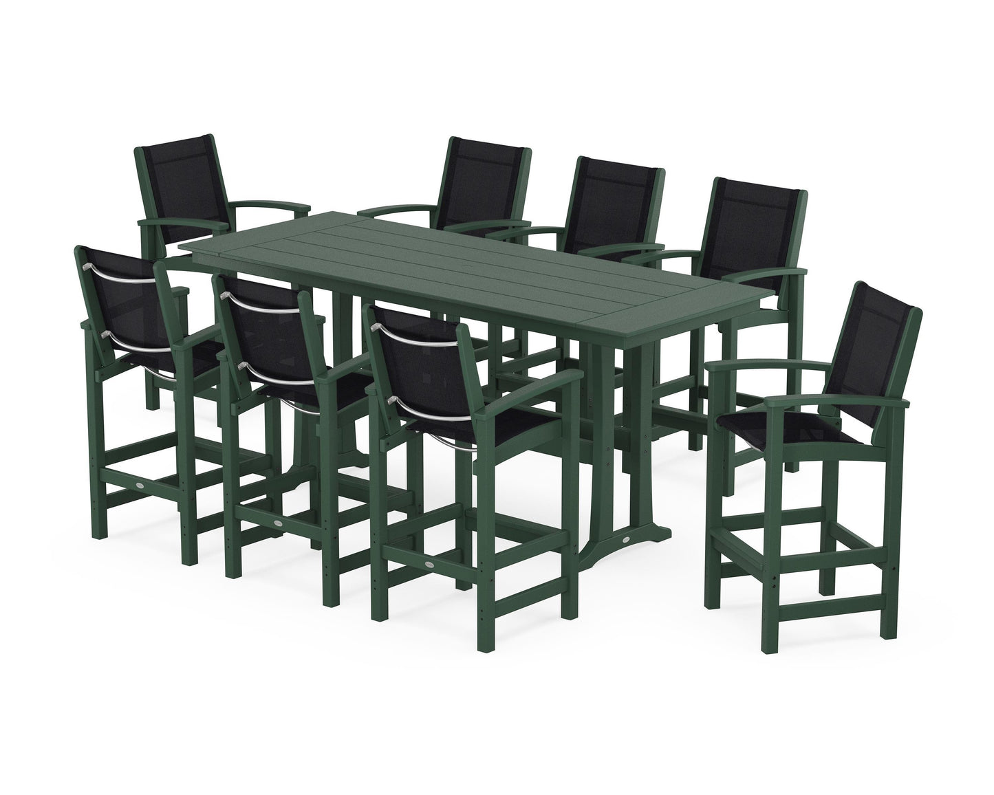Coastal 9-Piece Farmhouse Bar Set with Trestle Legs