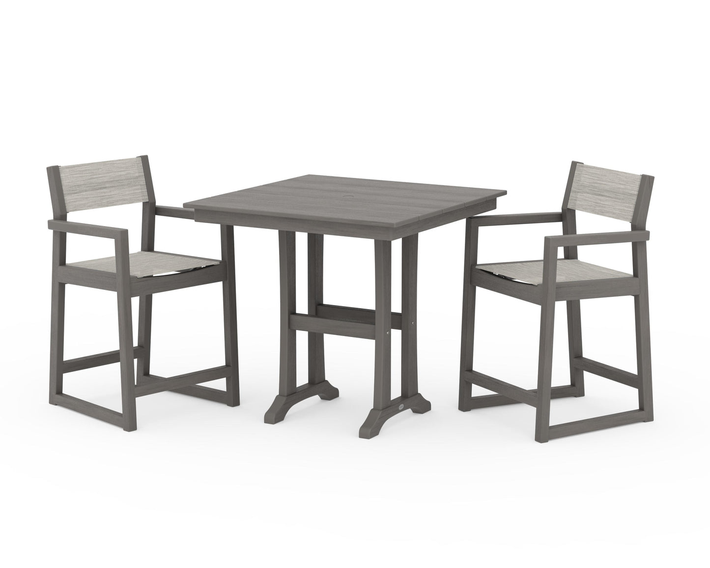 EDGE Sling Arm Chair 3-Piece Farmhouse Counter Set with Trestle Legs