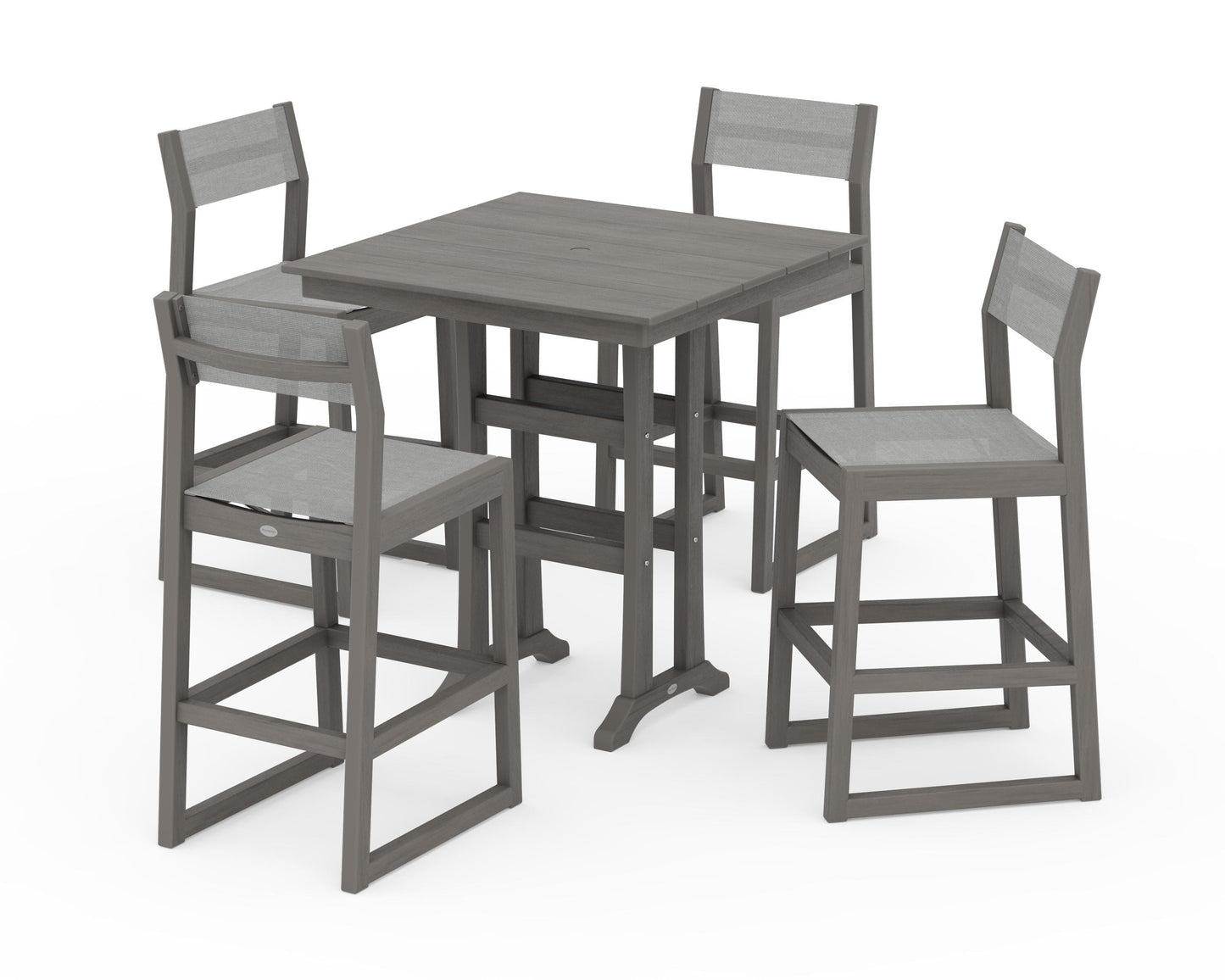 EDGE Sling Arm Chair 5-Piece Farmhouse Bar Set with Trestle Legs