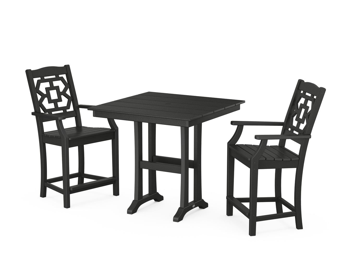 Chinoiserie 3-Piece Farmhouse Counter Set with Trestle Legs