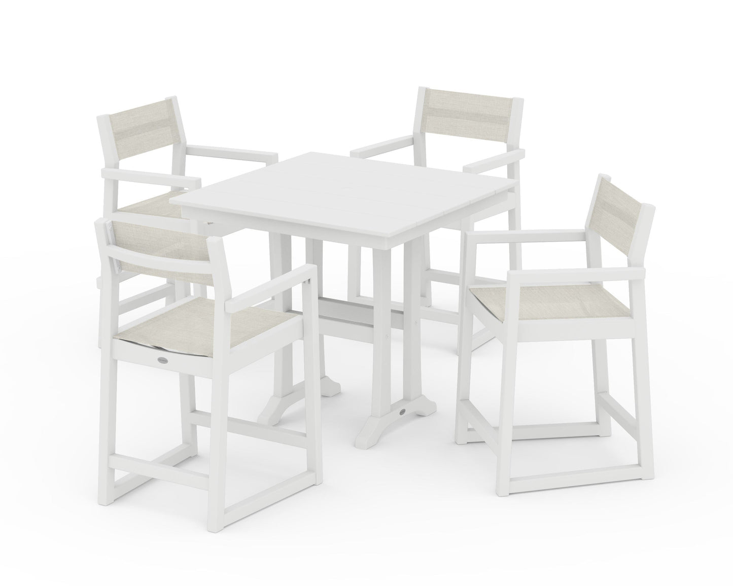 EDGE Sling Arm Chair 5-Piece Farmhouse Counter Set with Trestle Legs