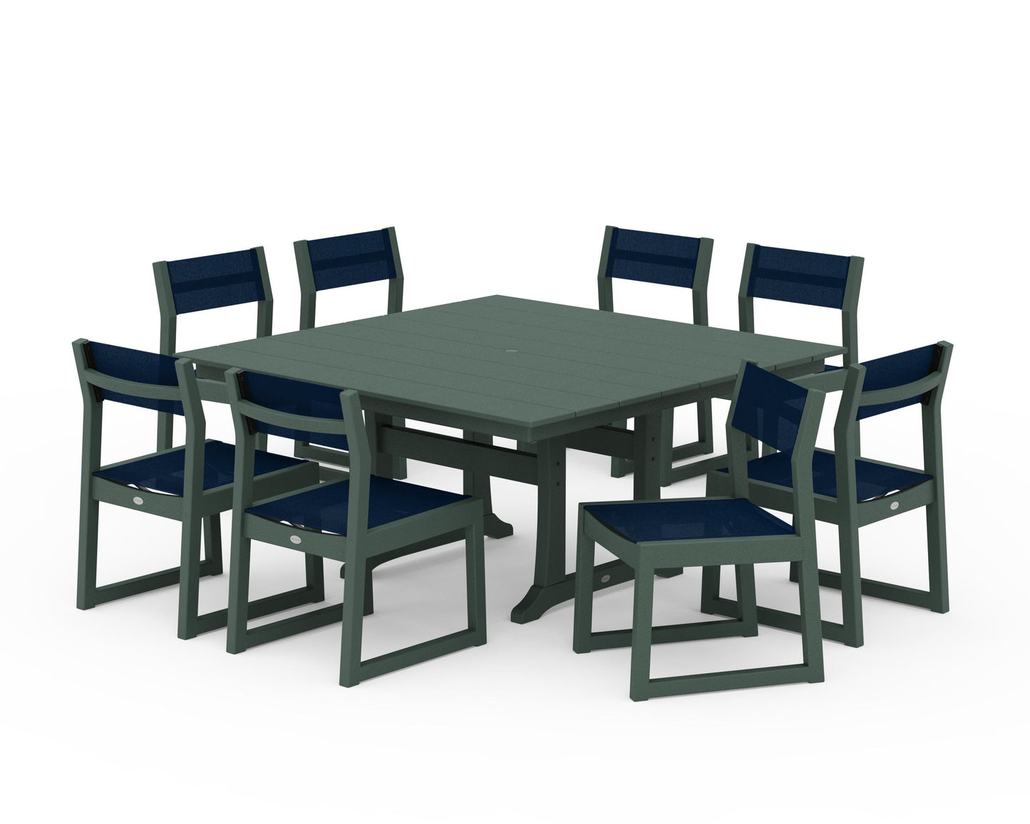 EDGE Sling Side Chair 9-Piece Farmhouse Trestle Dining Set