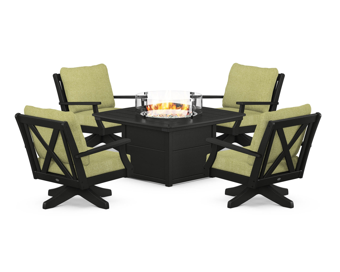 Braxton 5-Piece Deep Seating Swivel Conversation Set with Fire Pit Table