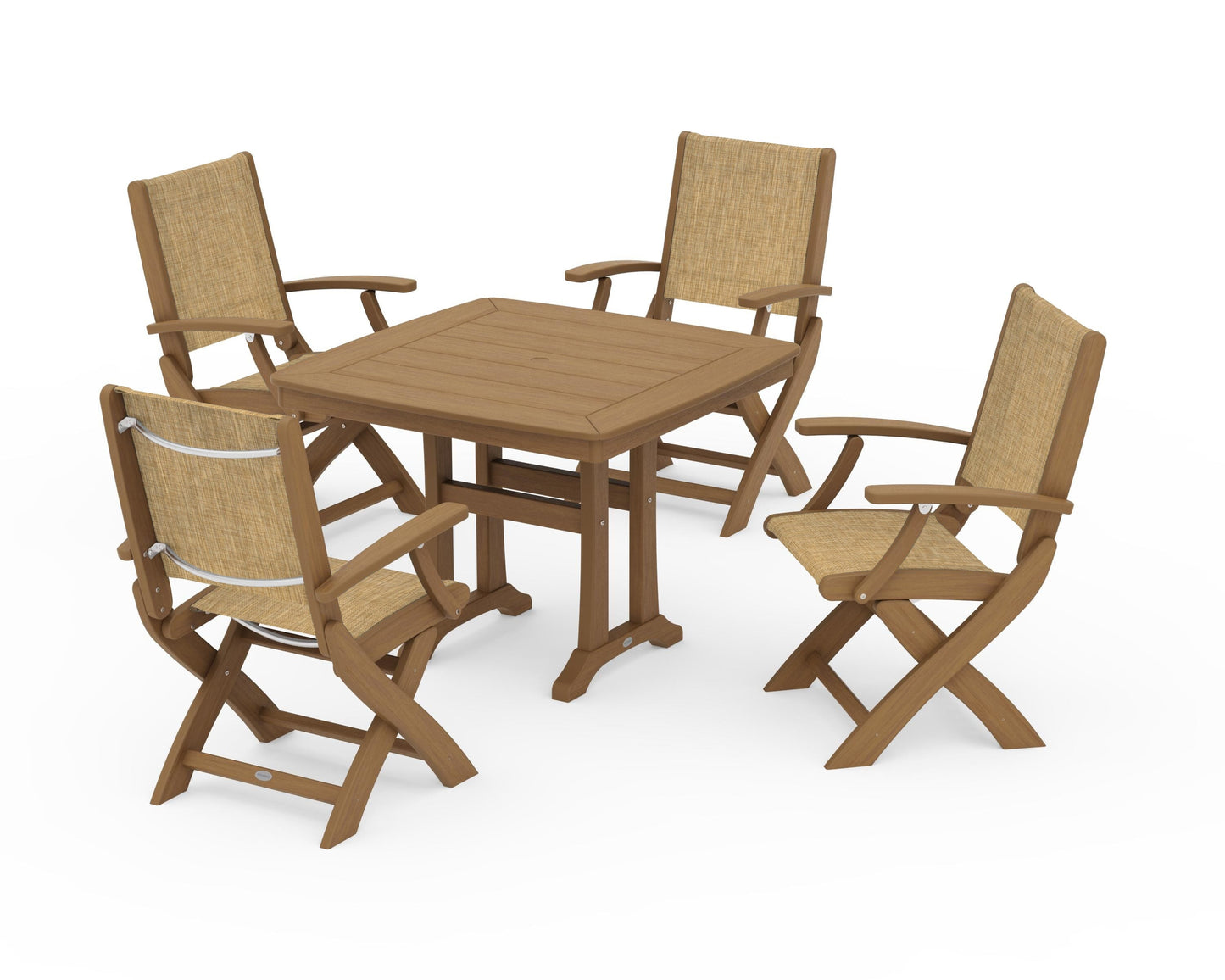 Coastal Folding Chair 5-Piece Dining Set with Trestle Legs