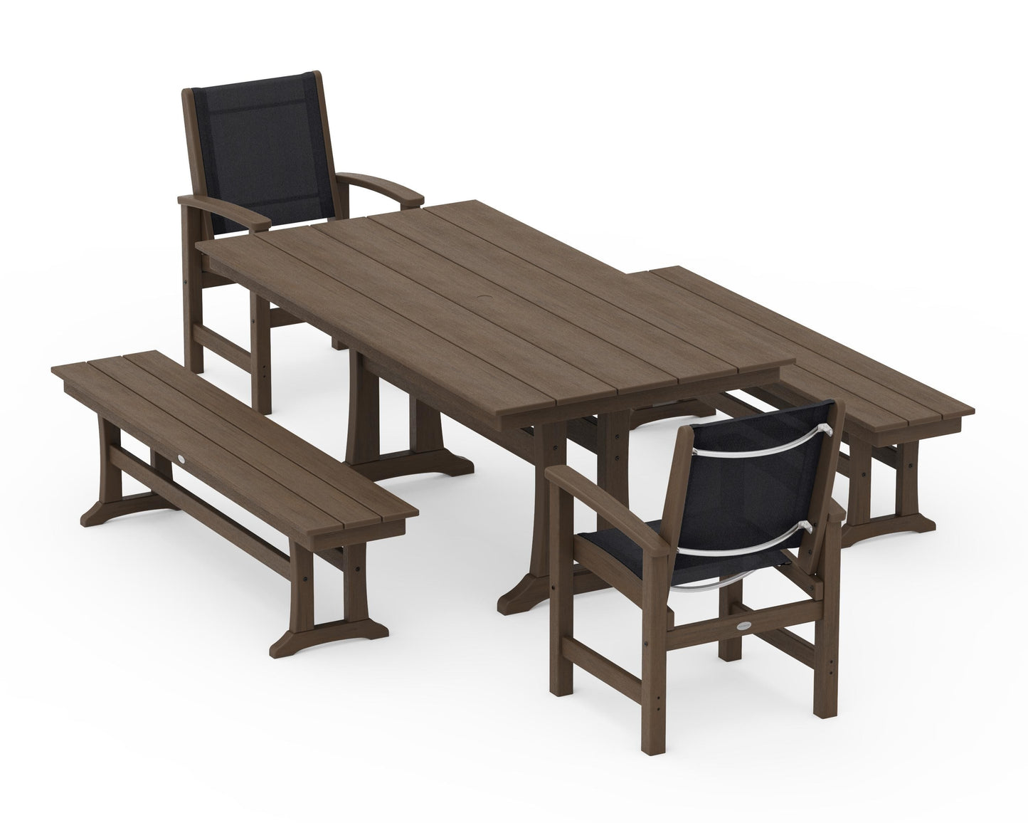 Coastal 5-Piece Farmhouse Dining Set with Trestle Legs and Benches