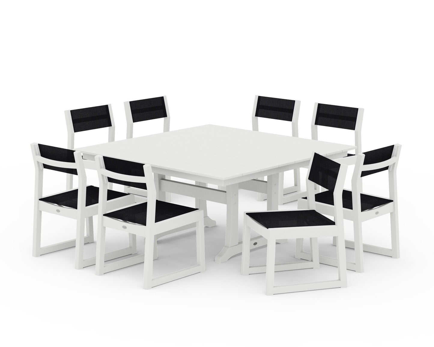 EDGE Sling Side Chair 9-Piece Farmhouse Trestle Dining Set