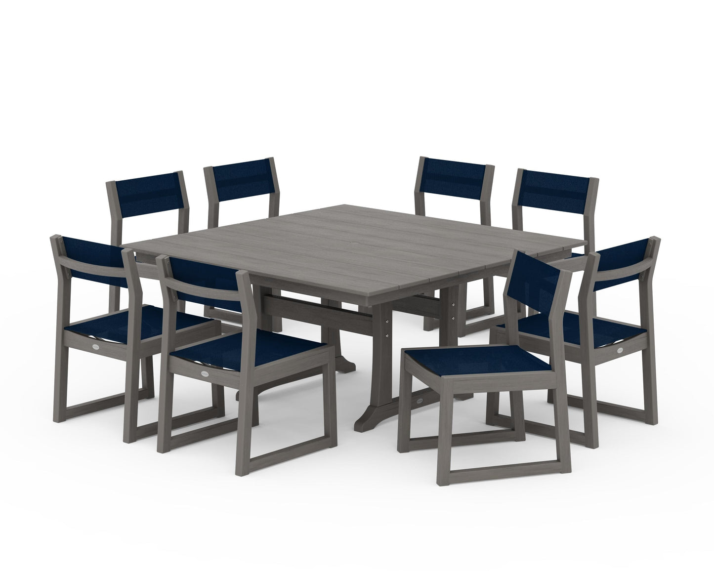 EDGE Sling Side Chair 9-Piece Farmhouse Trestle Dining Set