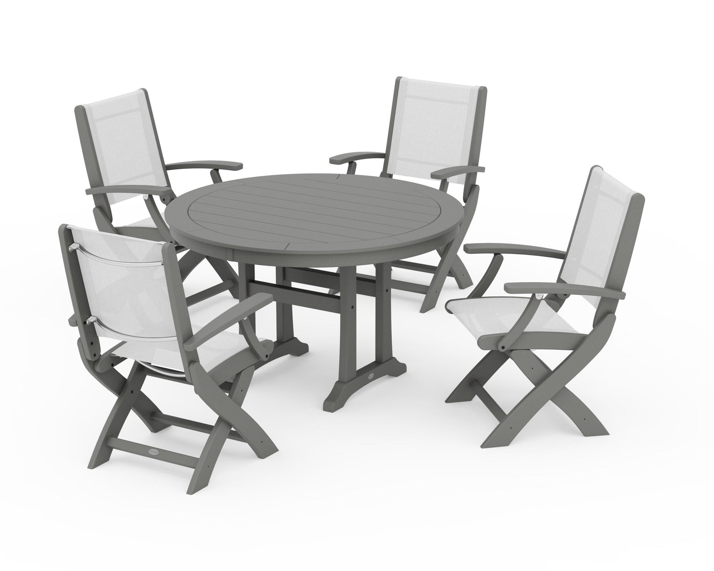 Coastal Folding Chair 5-Piece Round Dining Set with Trestle Legs