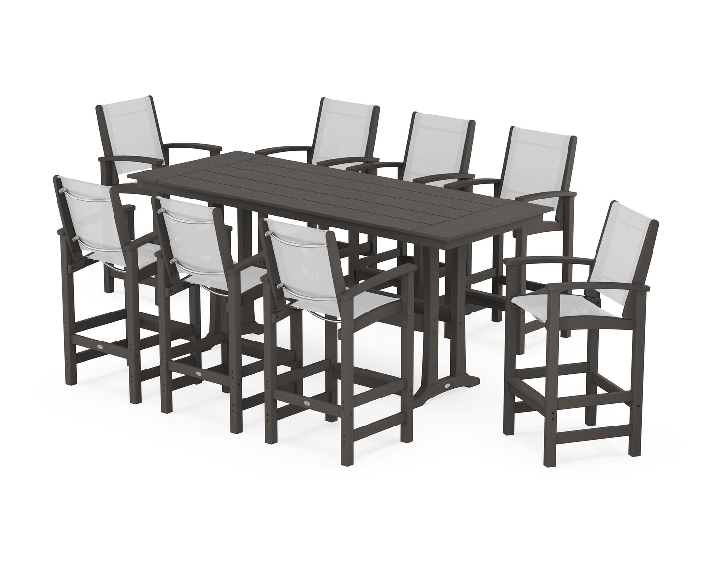 Coastal 9-Piece Farmhouse Bar Set with Trestle Legs