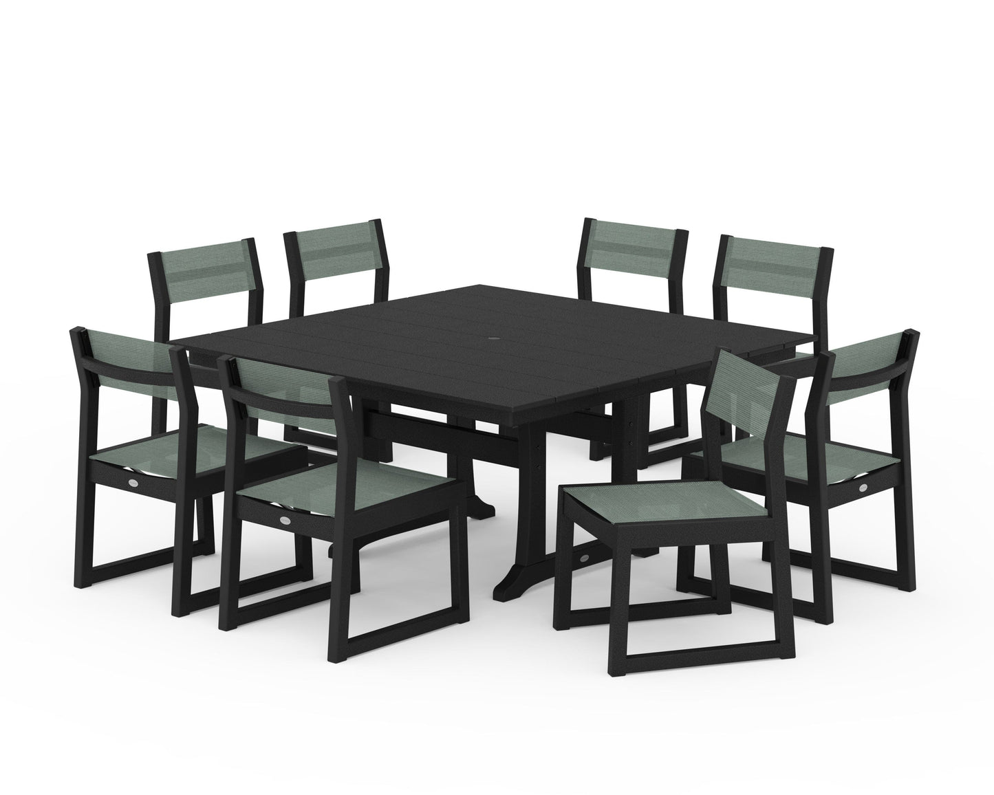EDGE Sling Side Chair 9-Piece Farmhouse Trestle Dining Set
